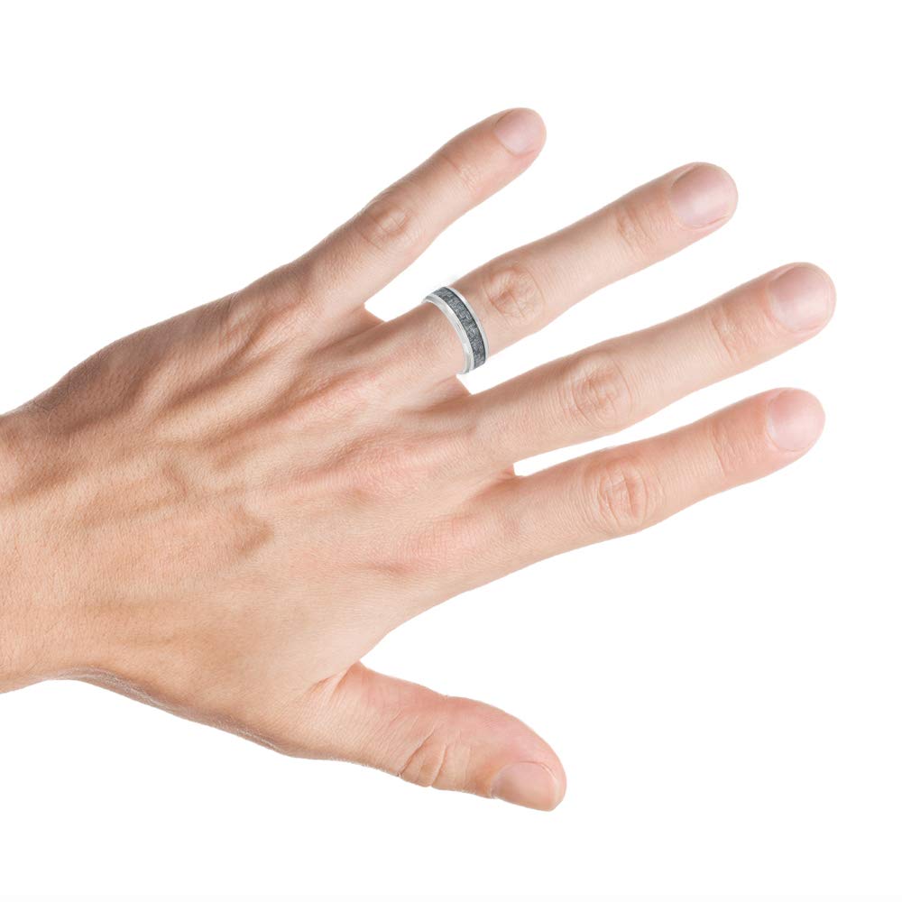 Personalized Laser Engraved Titanium Wedding Rings for Men & Women - 8mm Charcoal Gray Carbon Fiber Inlay Band - Custom Couple Rings for Anniversaries, Engagements & Special Occasions