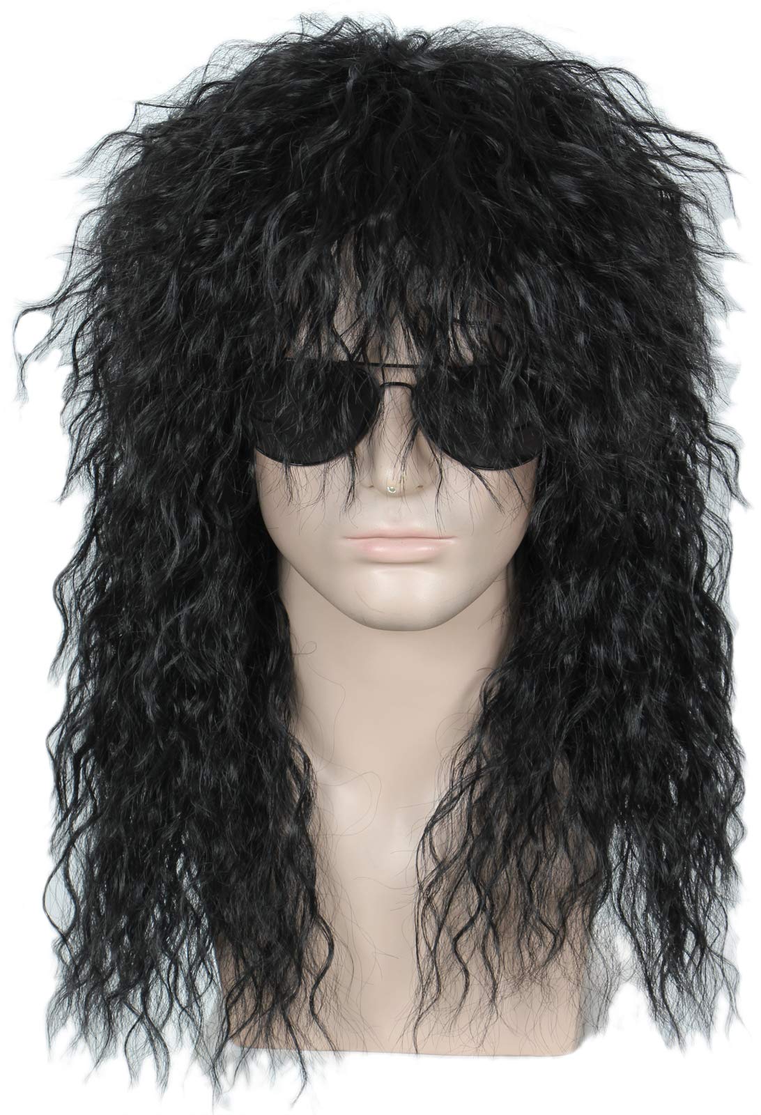 Linfairy 80s Curly Black Heavy Metal Halloween Wig - Vintage Rock Mullet Costume Hairpiece for 80s Parties, Cosplay & Halloween Dress Up