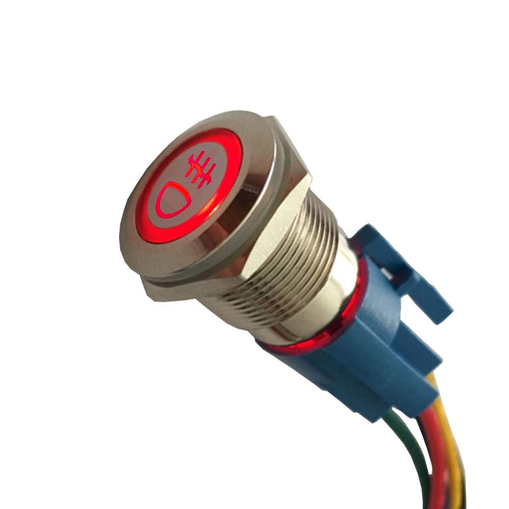 ESUPPORT 12V Car Blue LED Fog Light Push Button Switch - Stainless Steel Toggle Switch with 19mm Socket Plug & Wire for Vehicle Lighting Upgrade | Perfect for Off-Road, Marine & DIY Automotive Projects