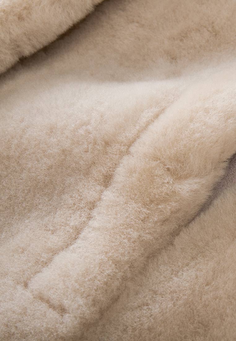 Luxury Beige Fur Double Breasted Long Coat for Women - Elegant Winter Outerwear for Parties & Formal Events