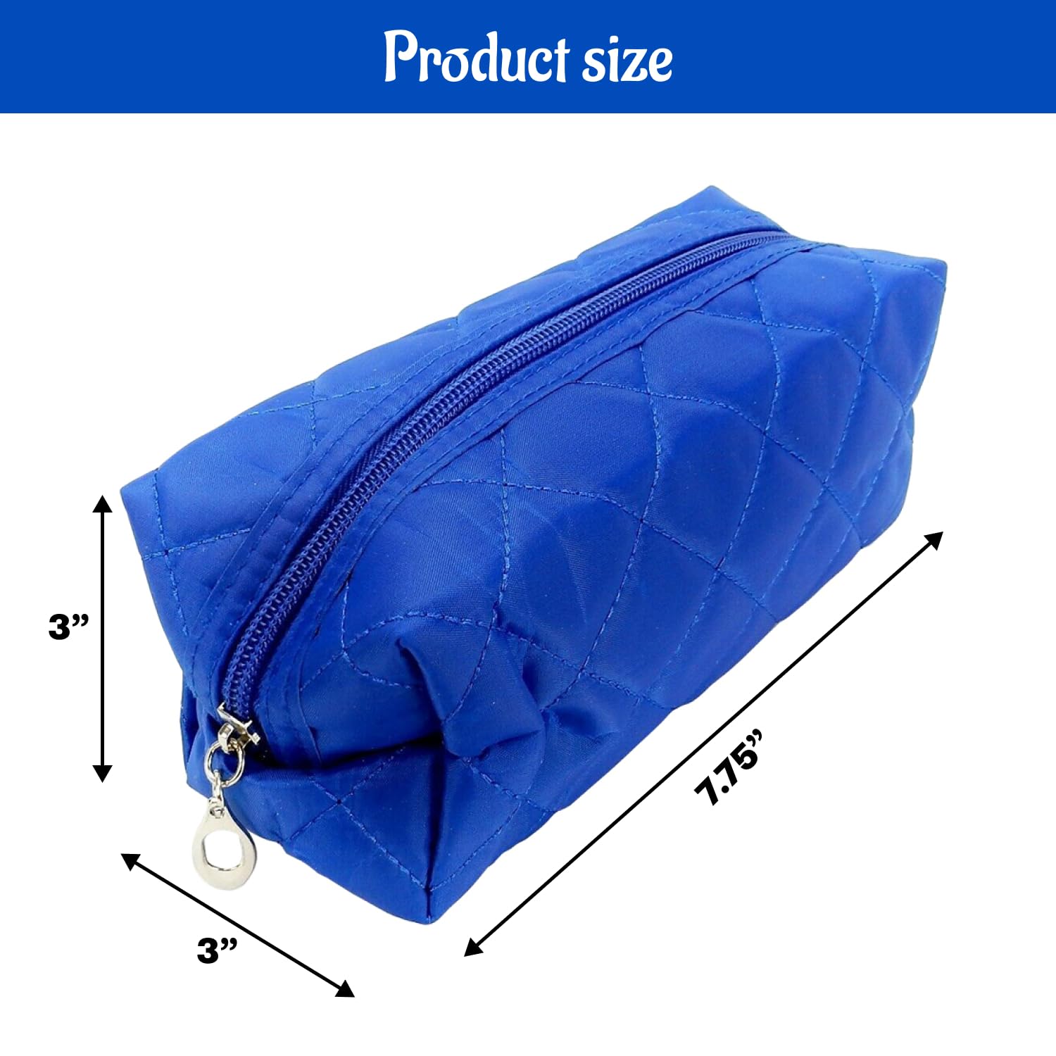 Kingsley Quilted Makeup Bag Set of 2 - Waterproof Travel Cosmetic Organizer with Zipper - Multi-Purpose Storage Pouch for Toiletries, Jewelry & Essentials - Perfect for Travel, Gym & Daily Use - Blue