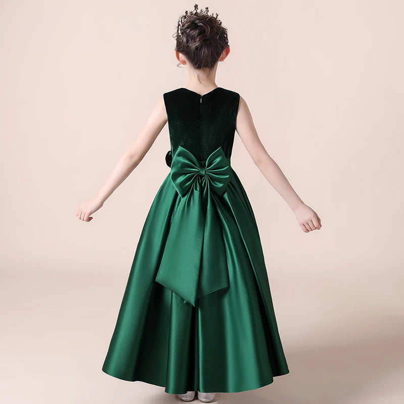 Satin Flower Girl Dress with Bow - Corduroy Princess Wedding Gown for Kids - Perfect for Flower Girls, Pageants & Special Occasions