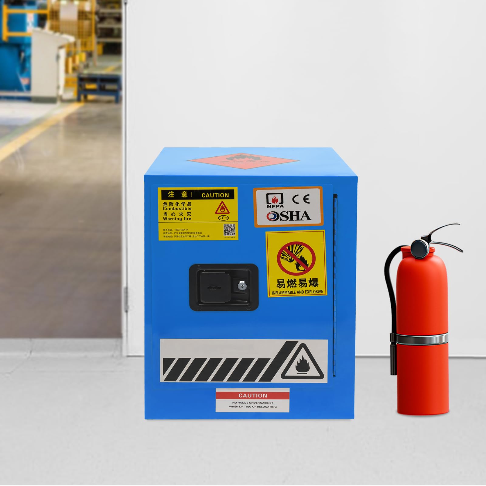 TBVECHI 4 Gallon Galvanized Steel Safety Storage Cabinet - Non-Flammable Chemical Cabinet with Adjustable Shelf & Manual Door, Blue - Perfect for Commercial, Industrial & Home Use (Garage, Workshop, Lab Safety Storage)