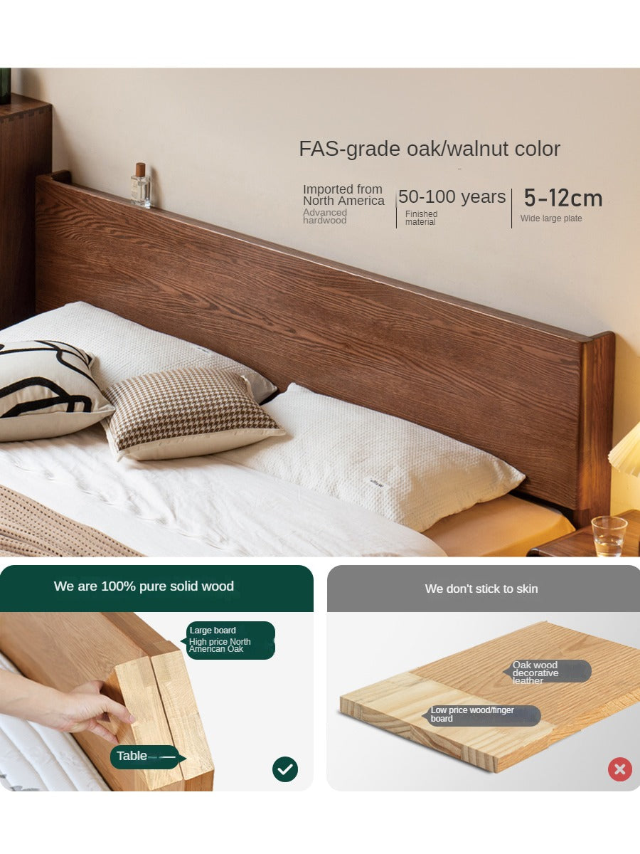 Solid Oak Wood Modern Bed Frame with LED Night Lights in Walnut Finish - Perfect for Bedroom Decor and Cozy Nighttime Ambiance