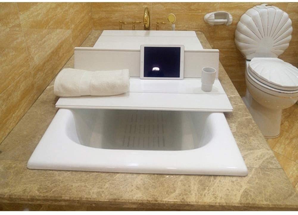 Foldable PVC Bathtub Cover - 75x135x1.2cm Waterproof Dustproof Insulation Board | Bath Tray for Home Spa & Bathroom Storage Shelf | White | Perfect for Relaxing Baths & Organizing Toiletries