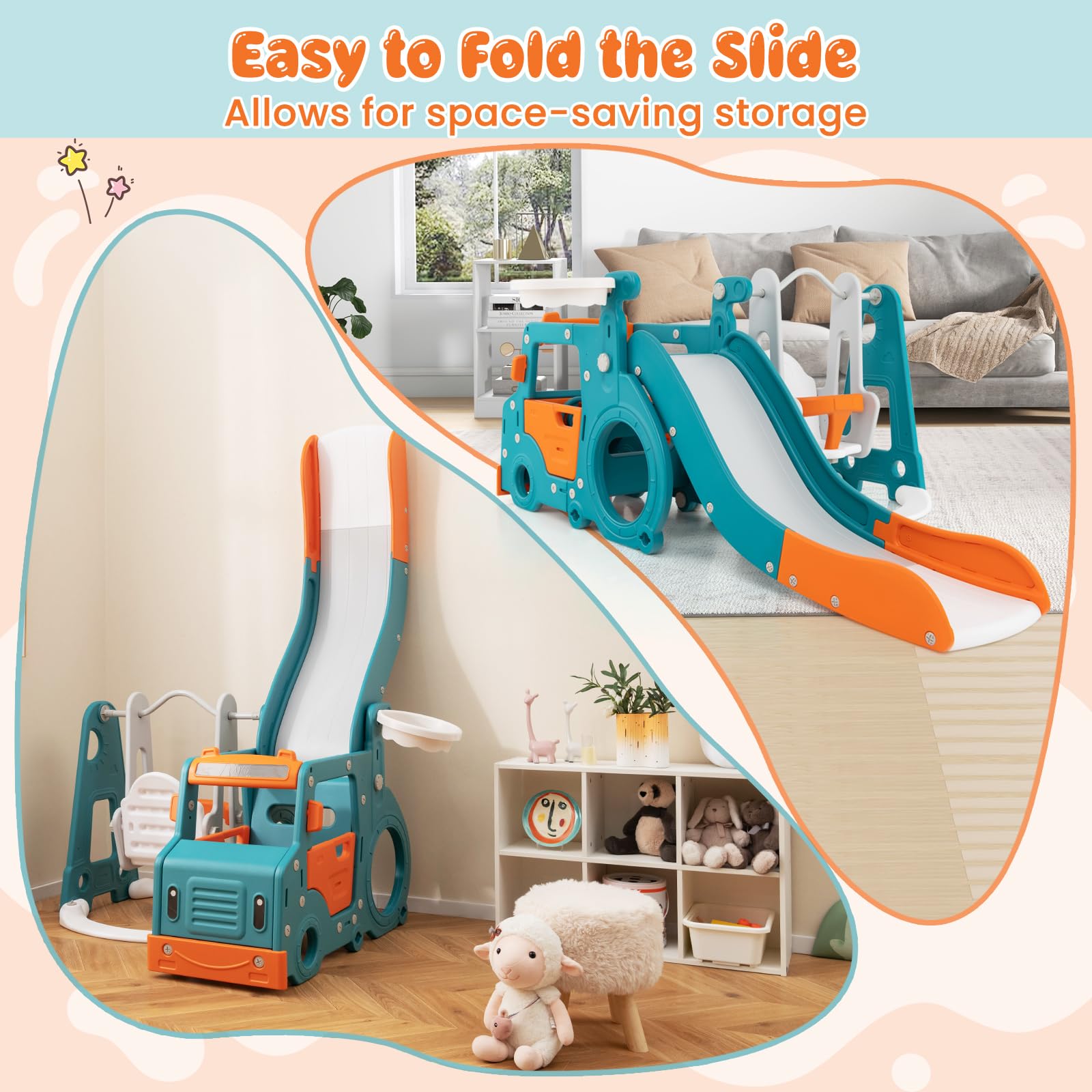 Costzon 6-in-1 Toddler Slide and Swing Set with Basketball Hoop & Crawling Tunnel - Indoor/Outdoor Kids Climber Playset for Boys & Girls Ages 1-5 - Perfect Backyard Playground Gift for Birthdays & Holidays (Great for Outdoor Play, Exercise & Early Childhood Development)