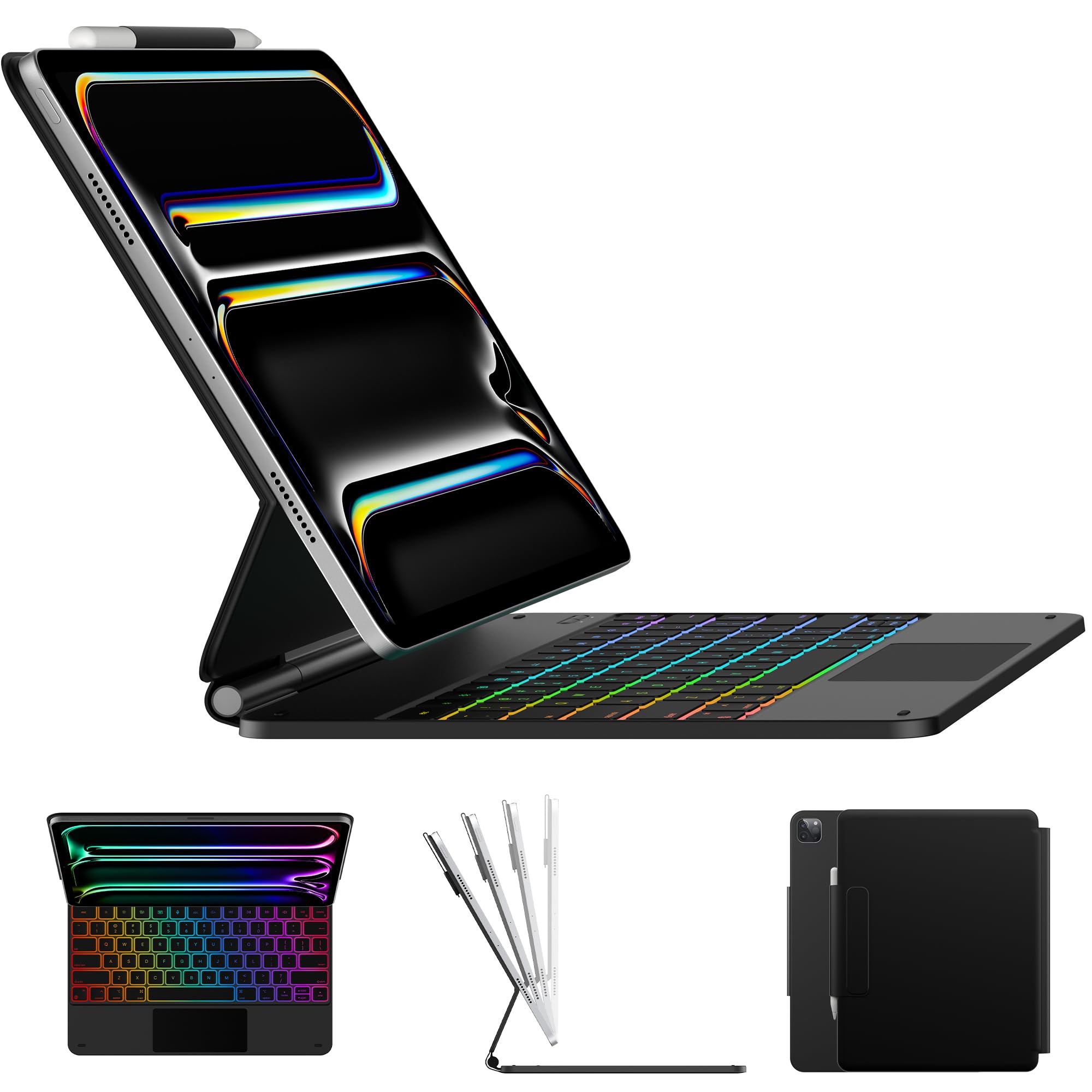 Type-Case Magic Keyboard for iPad Pro 13-inch (M4, 2024) - Backlit Keyboard Case with 11 Color LED Lights, Built-in Apple Pencil Holder, Multi-Touch Trackpad & Magnetic Stand | Perfect for Work, Study & Creative Projects (Black)