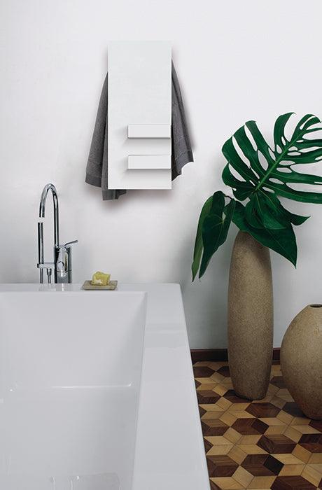 Mg12 Geometric Slim & Shelf Towel Warmer - 12W x 27.55H - Perfect for Bathrooms, Spas, and Luxury Home Decor