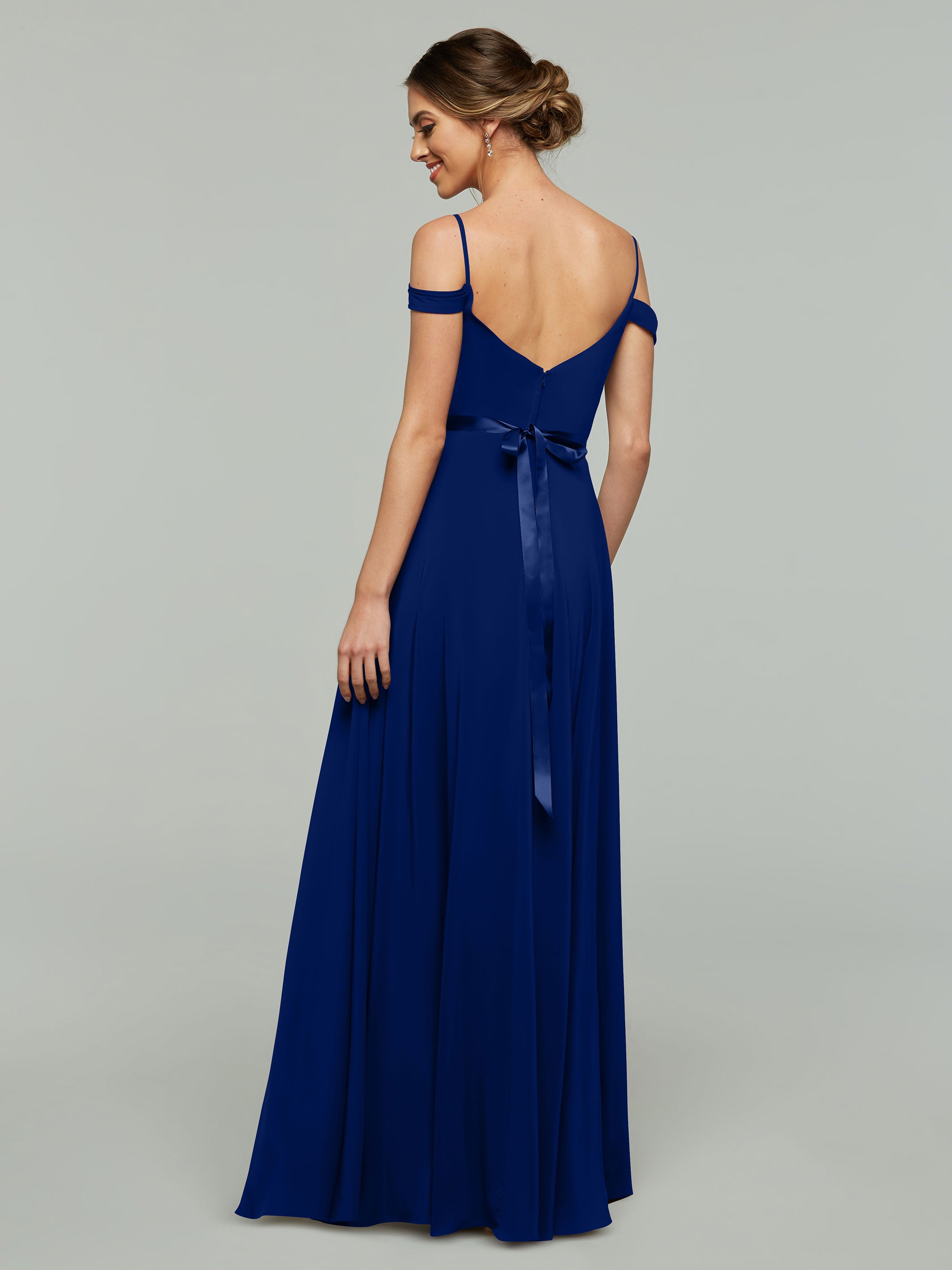 Elegant Off Shoulder Chiffon Bridesmaid Dress with Sash - Flowy A-Line Design for Weddings, Parties & Special Occasions