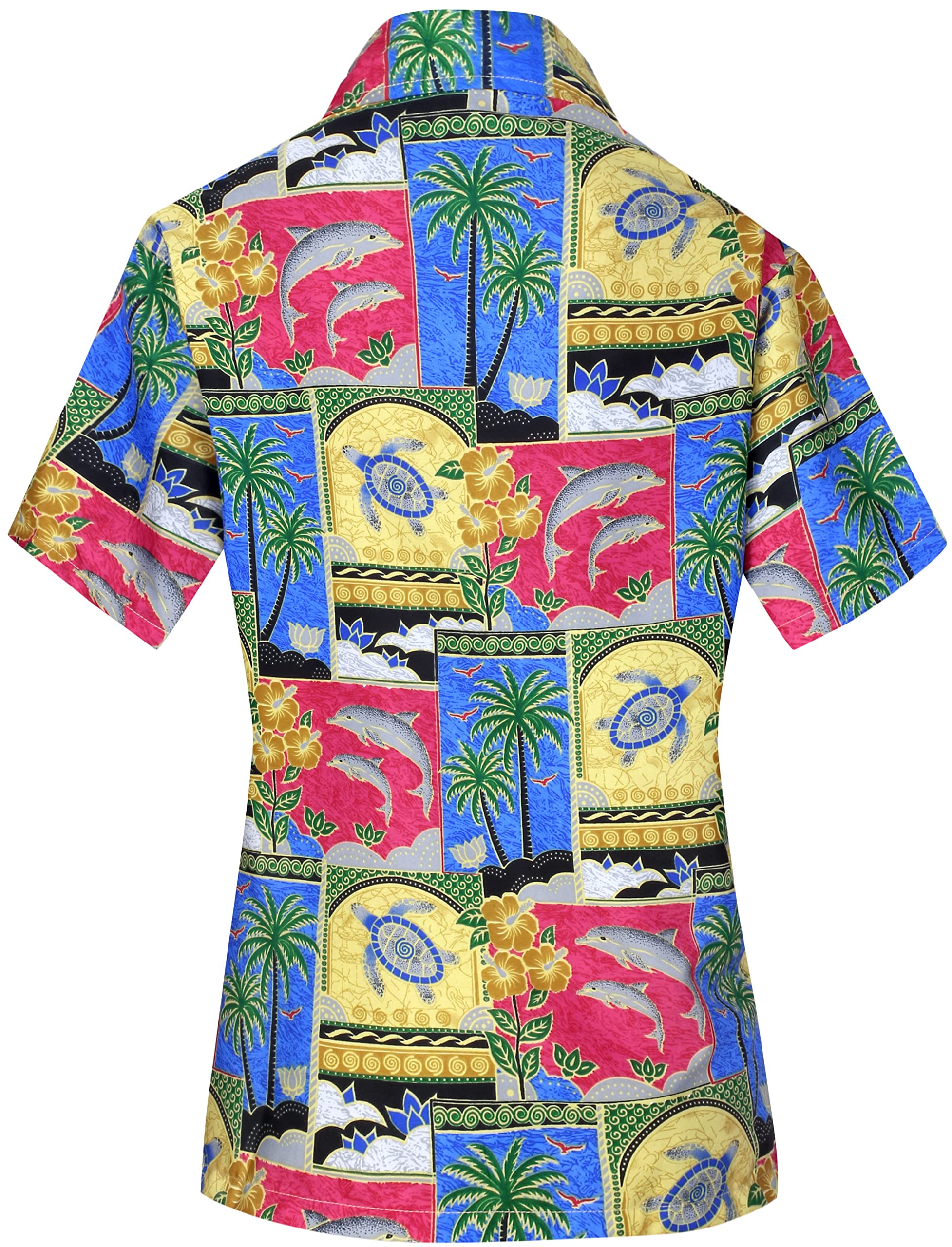 LA LEELA Women's Hawaiian Shirt - Short Sleeve Beach Blouse for Summer Vacation, Pool Party & Tropical Getaway