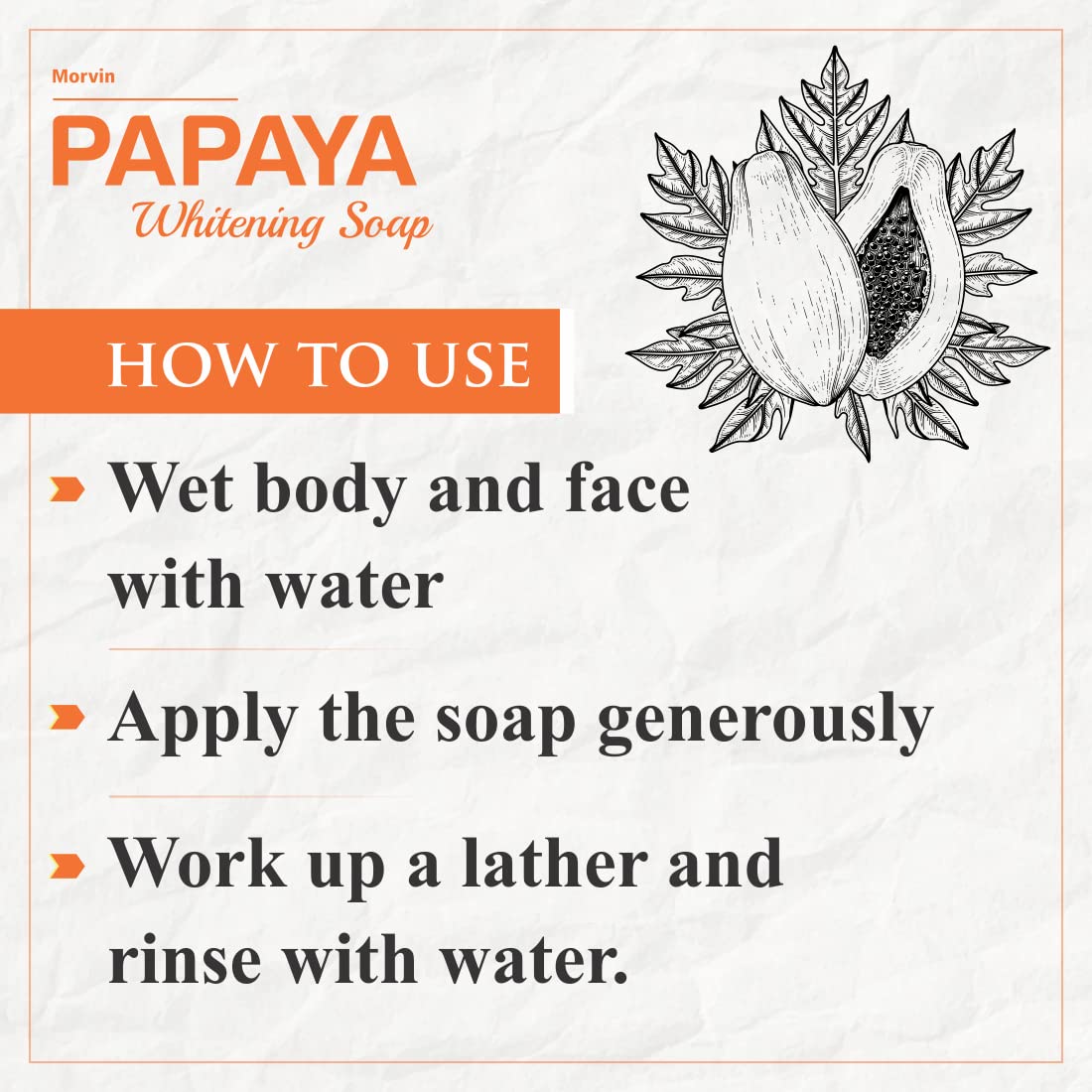 Morvin Papaya Soap Bar for Dark Spots & Acne - Enriched with Papaya Extract & Shea Butter (75g, 6-Pack) - Brightening Face & Body Cleanser for Glowing Skin | Perfect for Daily Skincare Routine & Acne-Prone Skin