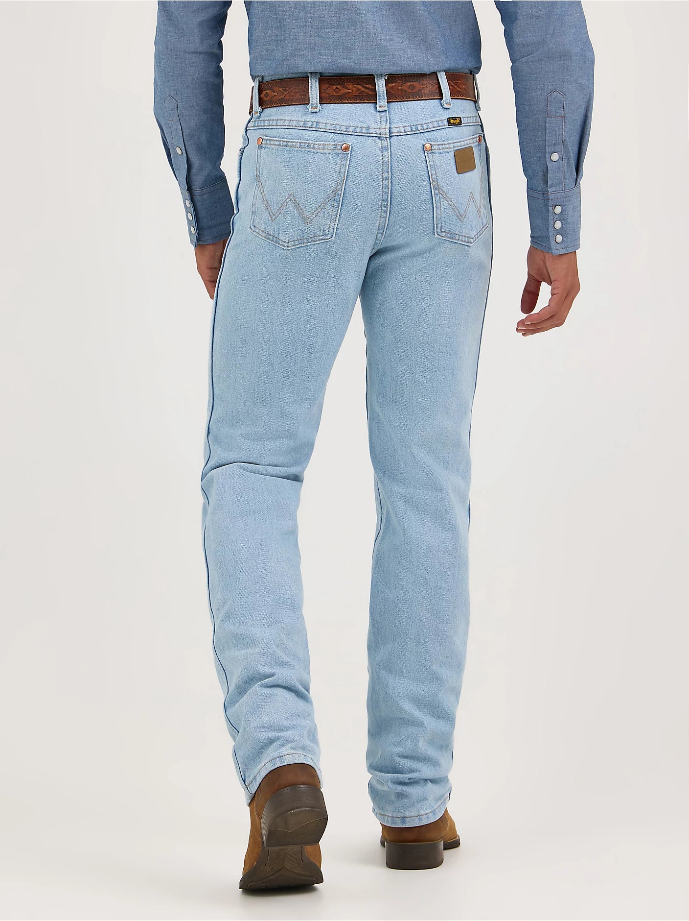 Wrangler® Cowboy Cut® Slim Fit Light Wash Jeans for Men - Comfortable Denim Pants for Riding, Work & Casual Wear