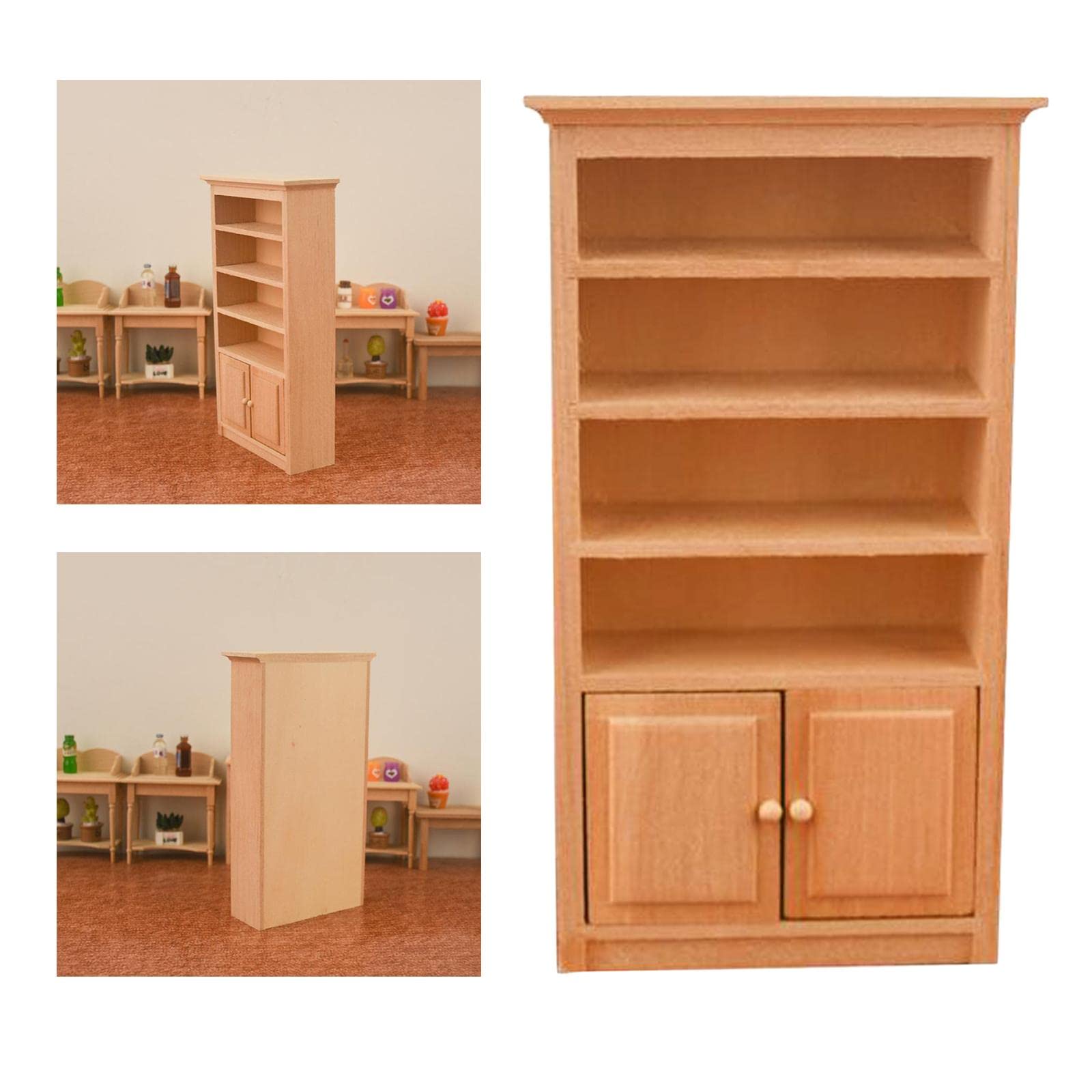 1/12 Scale Miniature Cabinet Bookshelf Model - Dollhouse Furniture Decor for DIY Miniature Scenes, Room Displays & Collector's Showcase