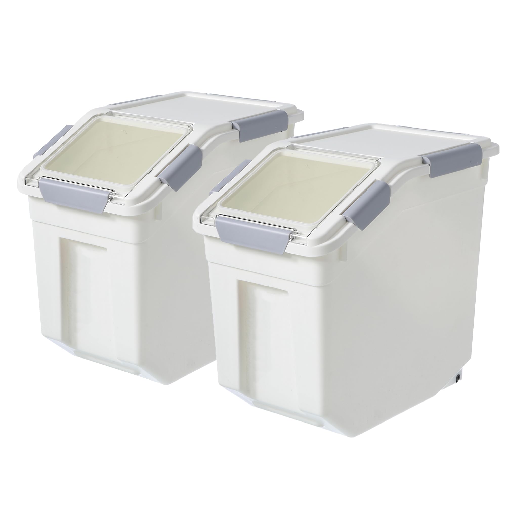 HANAMYA 15 Liter / 30 lbs Airtight Rice Storage Container with Measuring Cup - BPA Free Food Grade Plastic for Rice, Grains, Pet Food & Flour - 2 Pack White - Perfect for Kitchen Pantry Organization & Bulk Food Storage