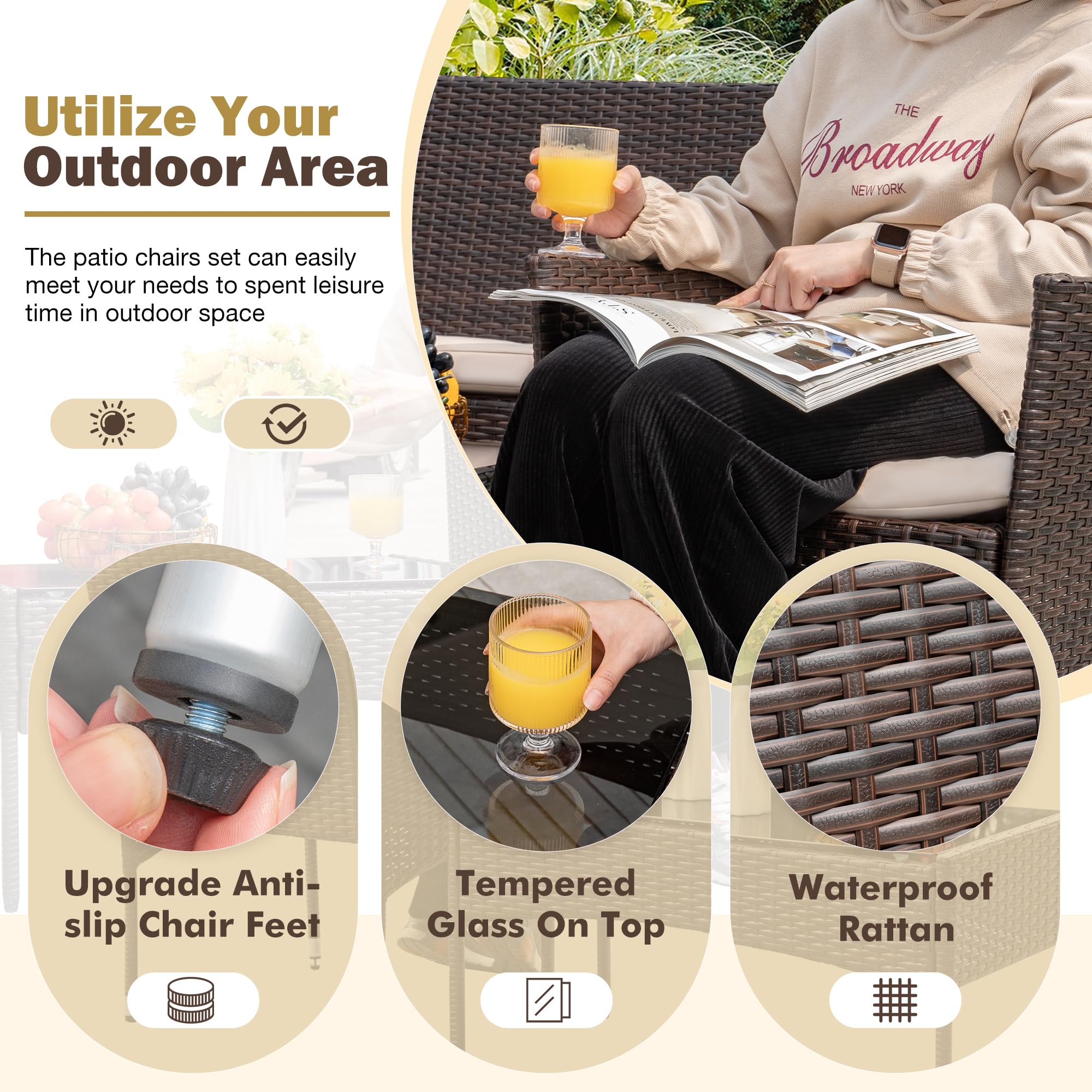 **Homall 4-Piece Outdoor Patio Furniture Set - Rattan Wicker Chairs with Cushions, Brown & Beige - Perfect for Backyard, Porch, Garden, Poolside & Balcony - Indoor & Outdoor Use**