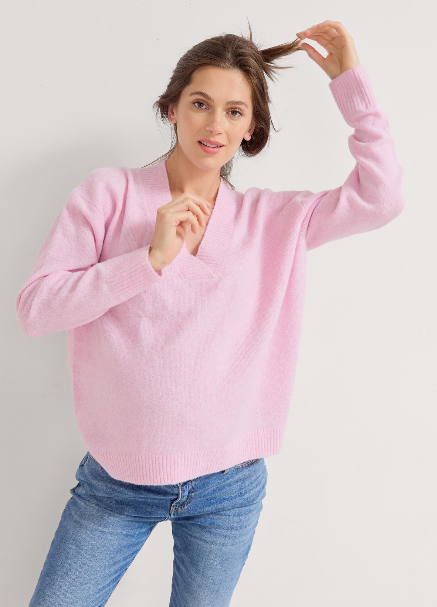 Mina V Neck Sweater for Women - Soft Knit Pullover Casual Tops - Perfect for Office, Date Night & Fall Layering