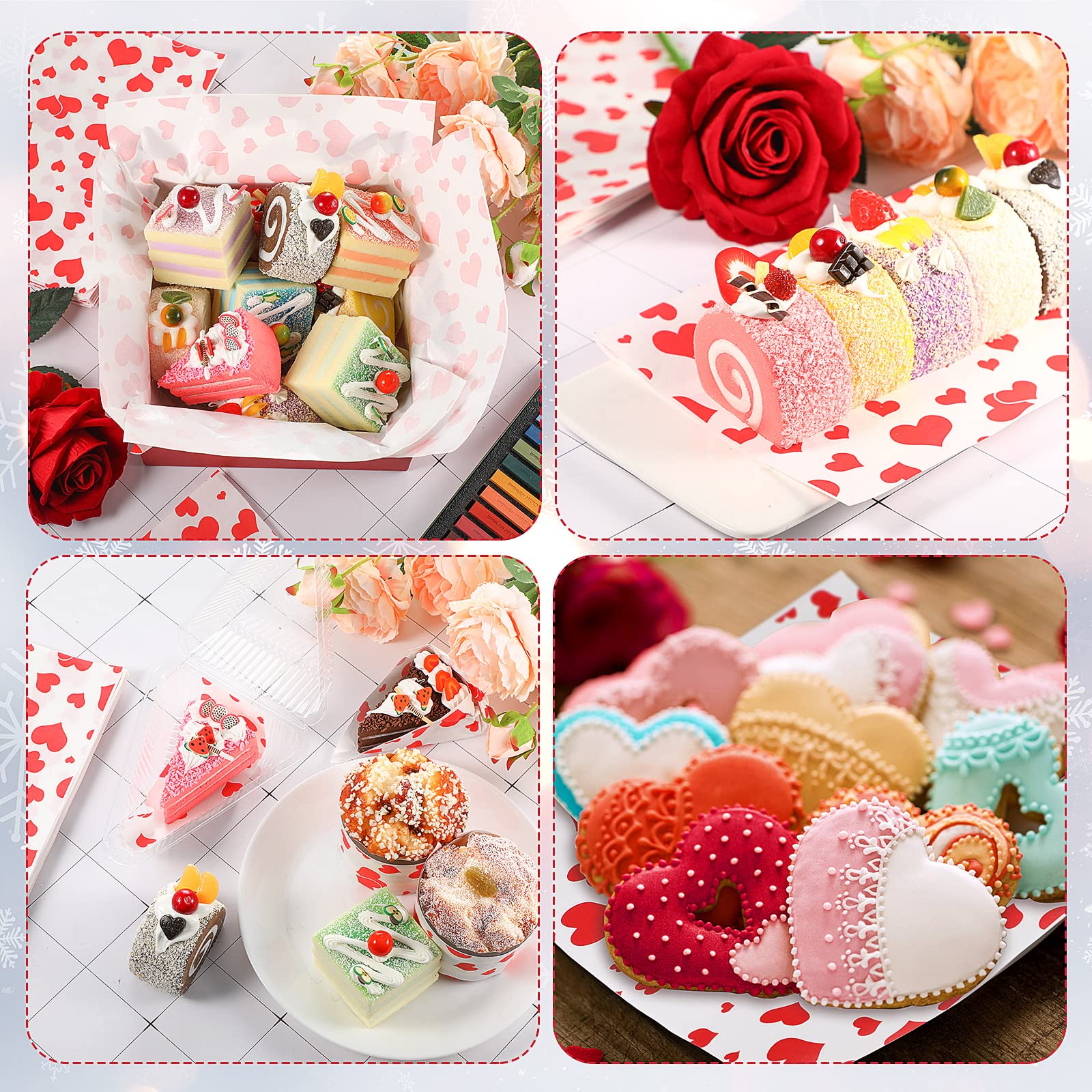 Gersoniel 150 Pcs Red Heart-Shaped Wax Paper Sheets - Waterproof Greaseproof Food Wrapping Paper for Sandwiches, Picnics & Valentine's Day Treats - Perfect for Party Platters, Bakery Packaging & Gift Wrapping