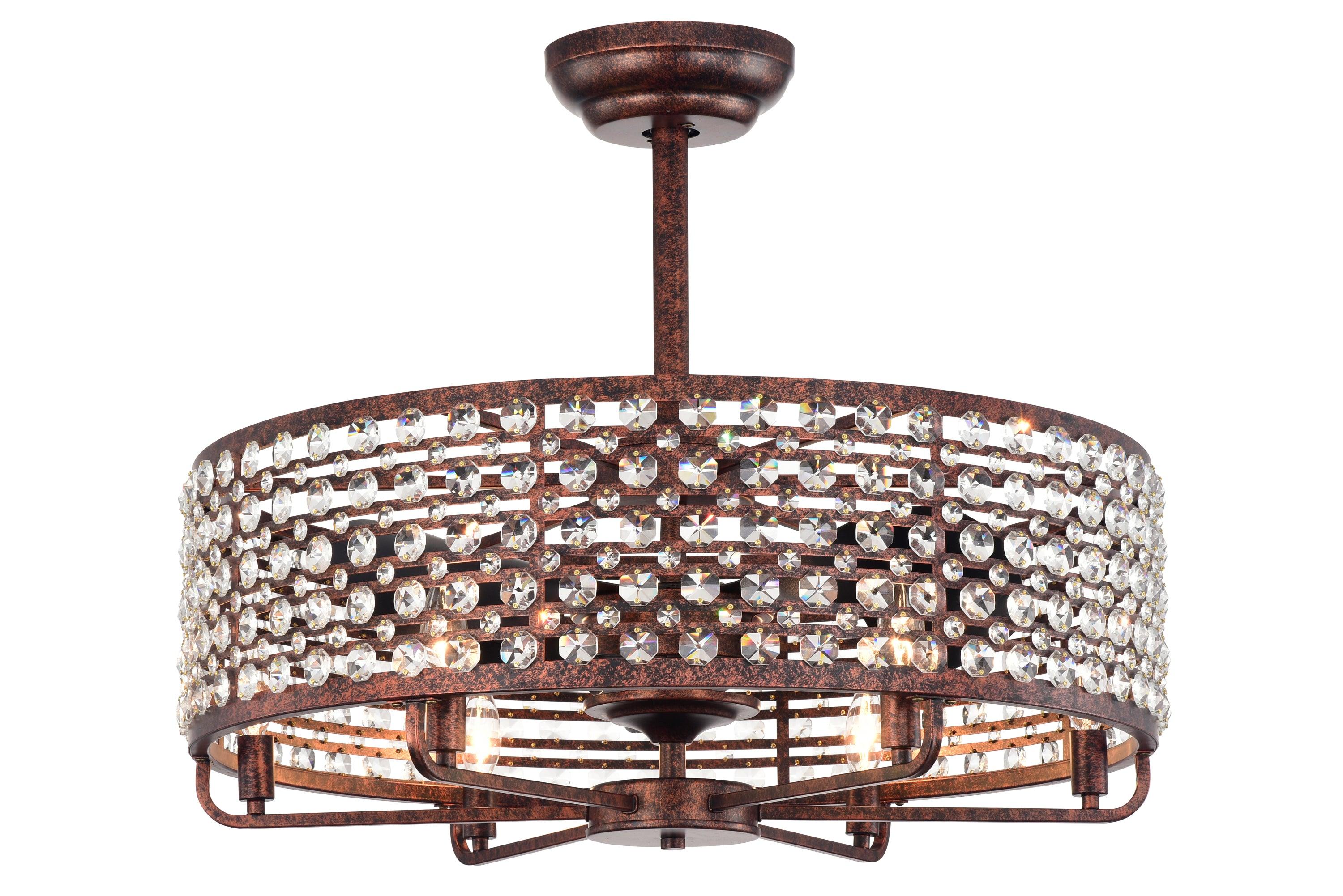 26.8 Inch Crystal Chandelier Ceiling Fan with Remote Control - 3 ABS Blades & 4 Light Fixtures (Bulbs Not Included) - Perfect for Living Room, Bedroom, and Dining Room Lighting