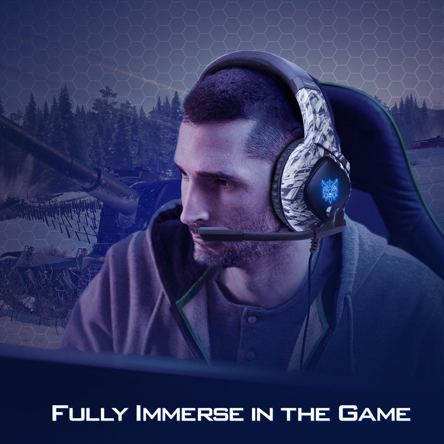 ONIKUMA K19 Professional Gaming Headset with RGB LED Lights - Noise Cancelling Mic, Comfortable Ear Cushions for PC, PS4, Xbox - Perfect for FPS Games & Late Night Gaming Sessions