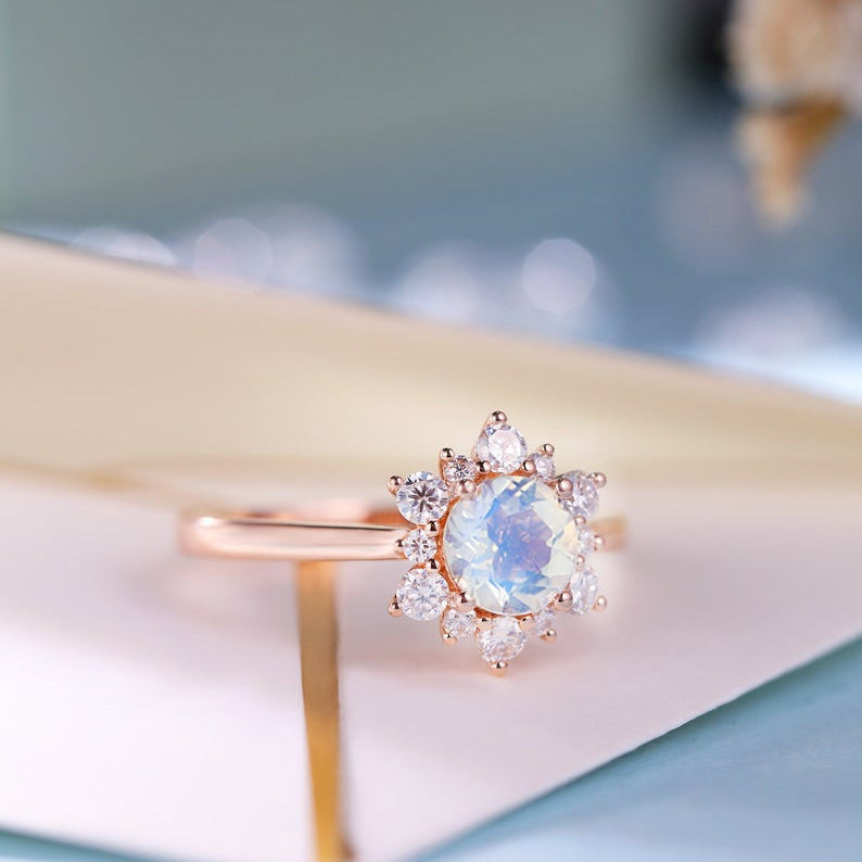 Elegant Floral Moonstone Engagement Ring for Women in Rose Gold – Perfect for Proposals, Weddings & Anniversary Gifts