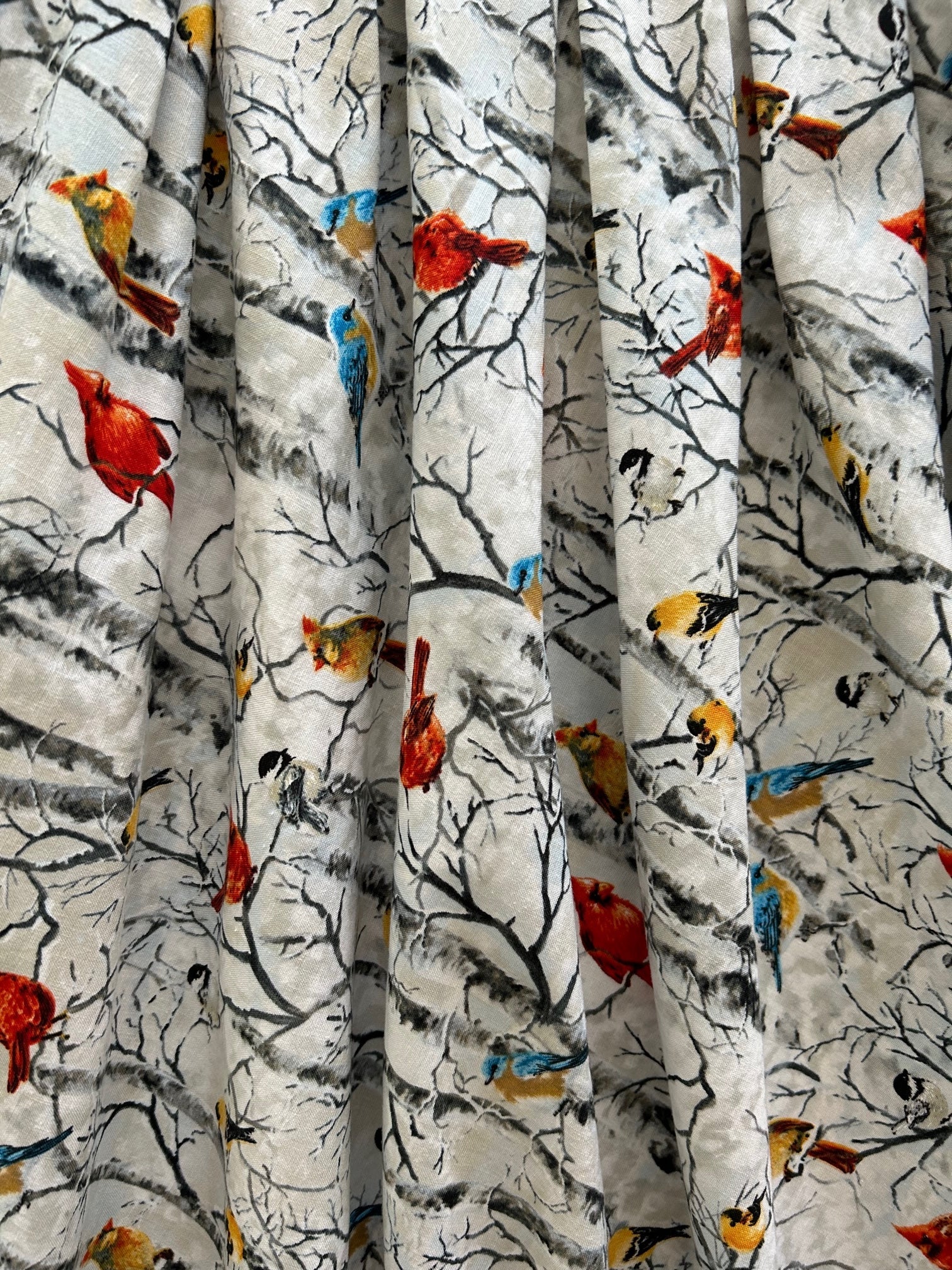 Birds on Birch Trees Doris Skirt - Floral Print A-Line Midi Skirt for Women | Perfect for Spring Outfits, Garden Parties & Boho Fashion