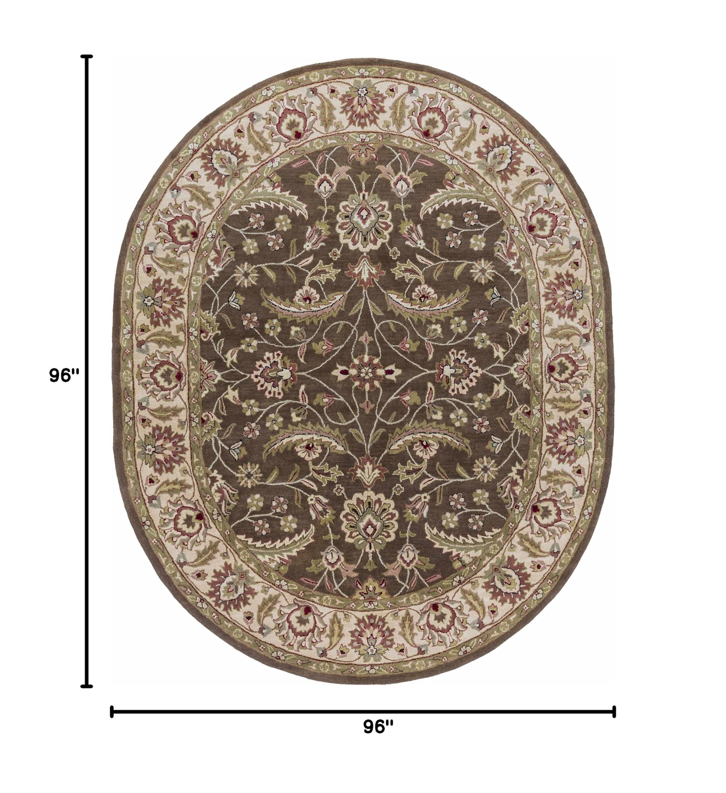Hauteloom Eupora Wool Round Area Rug 8' - Traditional Brown Black Red Design - Soft & Durable for Living Room, Bedroom, Office - Perfect for Home Decor & Cozy Spaces