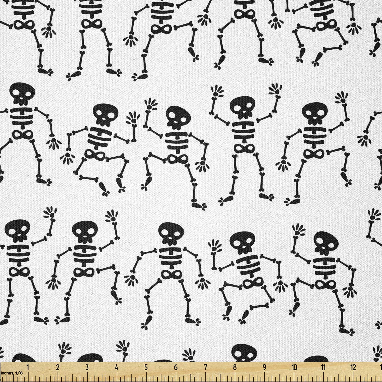 Ambesonne Bones Stretch Knit Fabric by the Yard - 10 Yards Charcoal Grey & White | Whimsical Dancing Skeletons Print for DIY Clothing, Sewing & Arts Crafts | Perfect for Halloween Costumes, Home Decor & Creative Projects