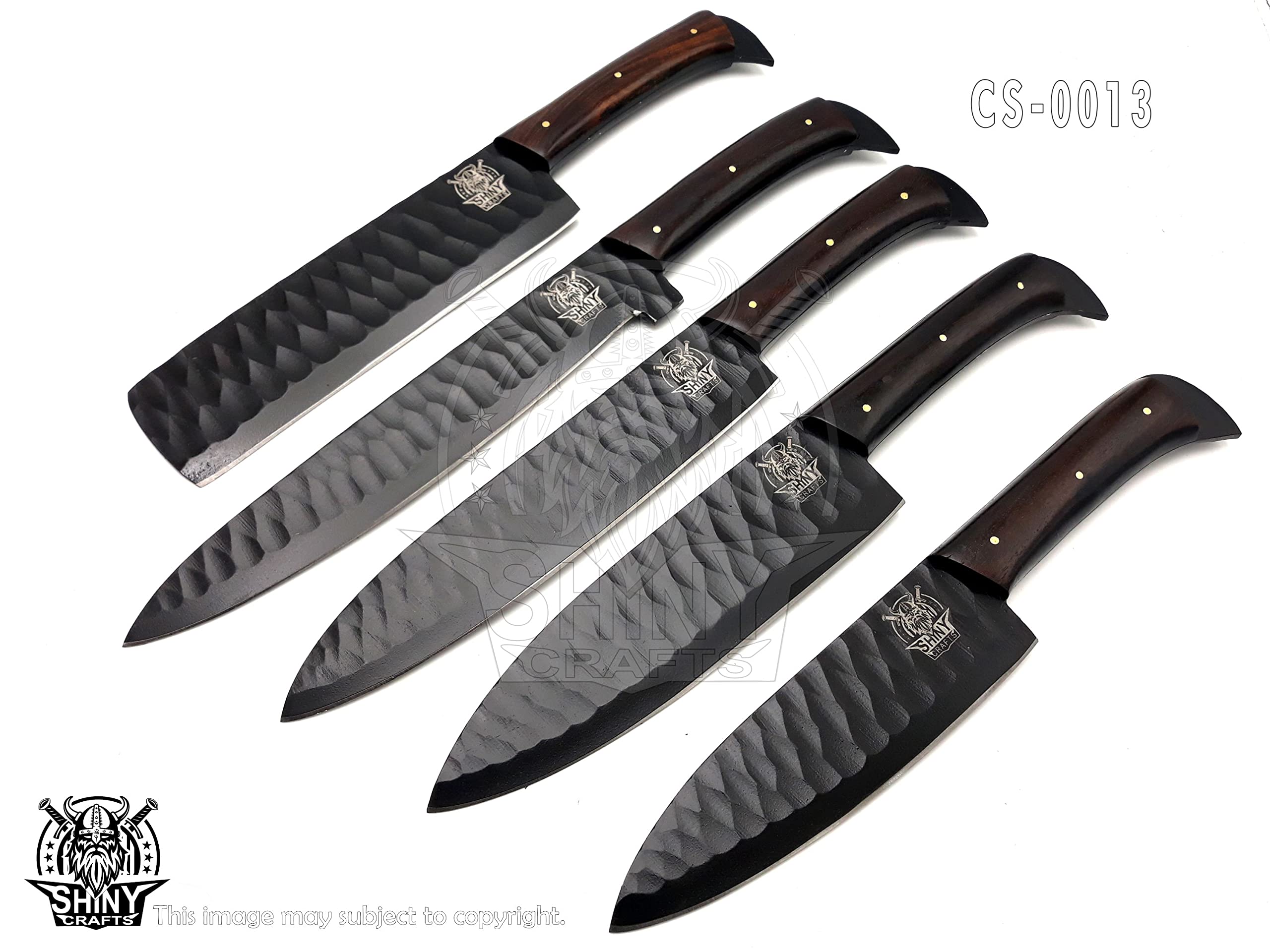 Premium Handmade Damascus Steel Kitchen Knife Set - Forged Black Coated Chef Knives with Walnut Wood Handle & Razor-Sharp Blade, Includes Leather Pouch Roll (CS-13) - Perfect for Professional Chefs, Home Cooking & Culinary Gifts