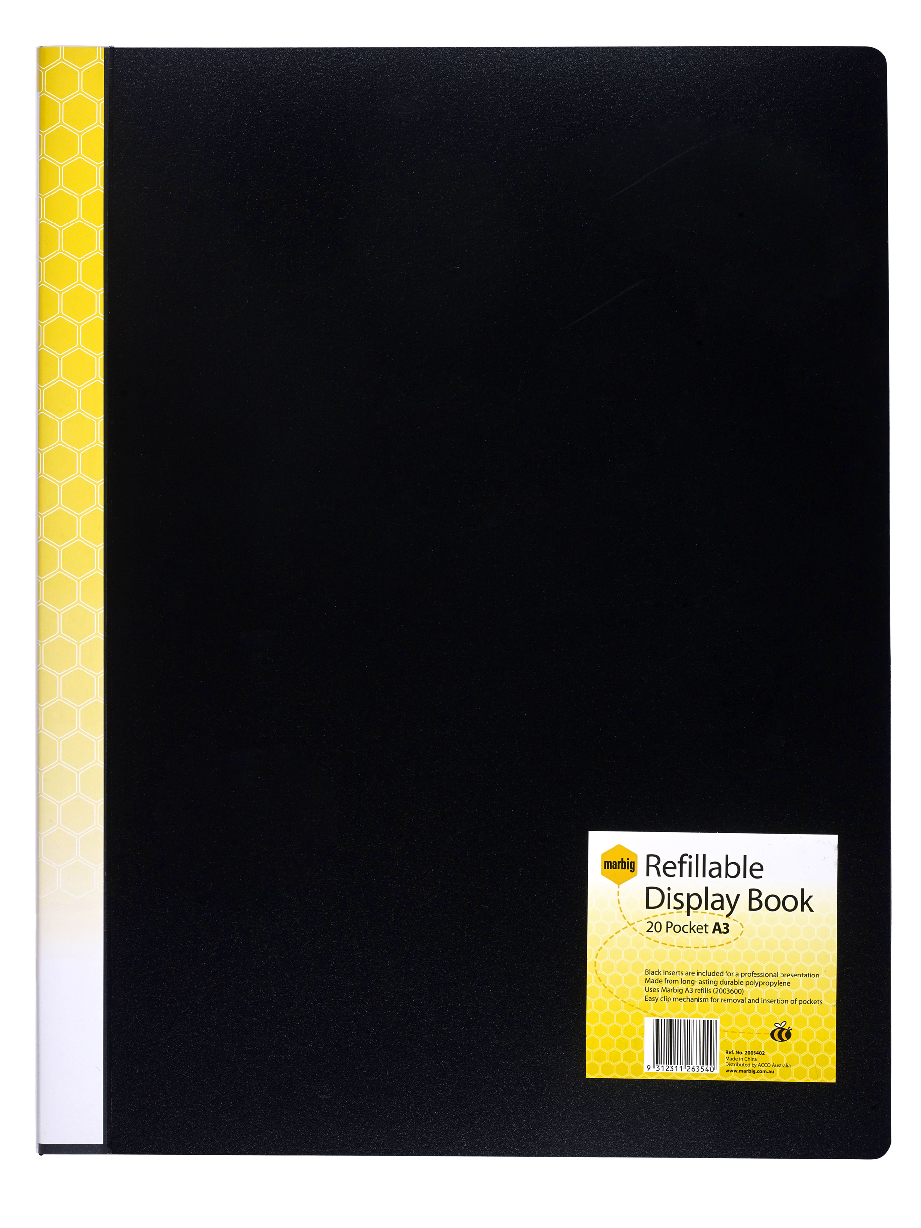 A3 Refillable Display Book 20 Pocket - Clear Plastic Sheet Protectors for Documents, Photos & Artwork - Perfect for Office, School & Portfolio Presentations