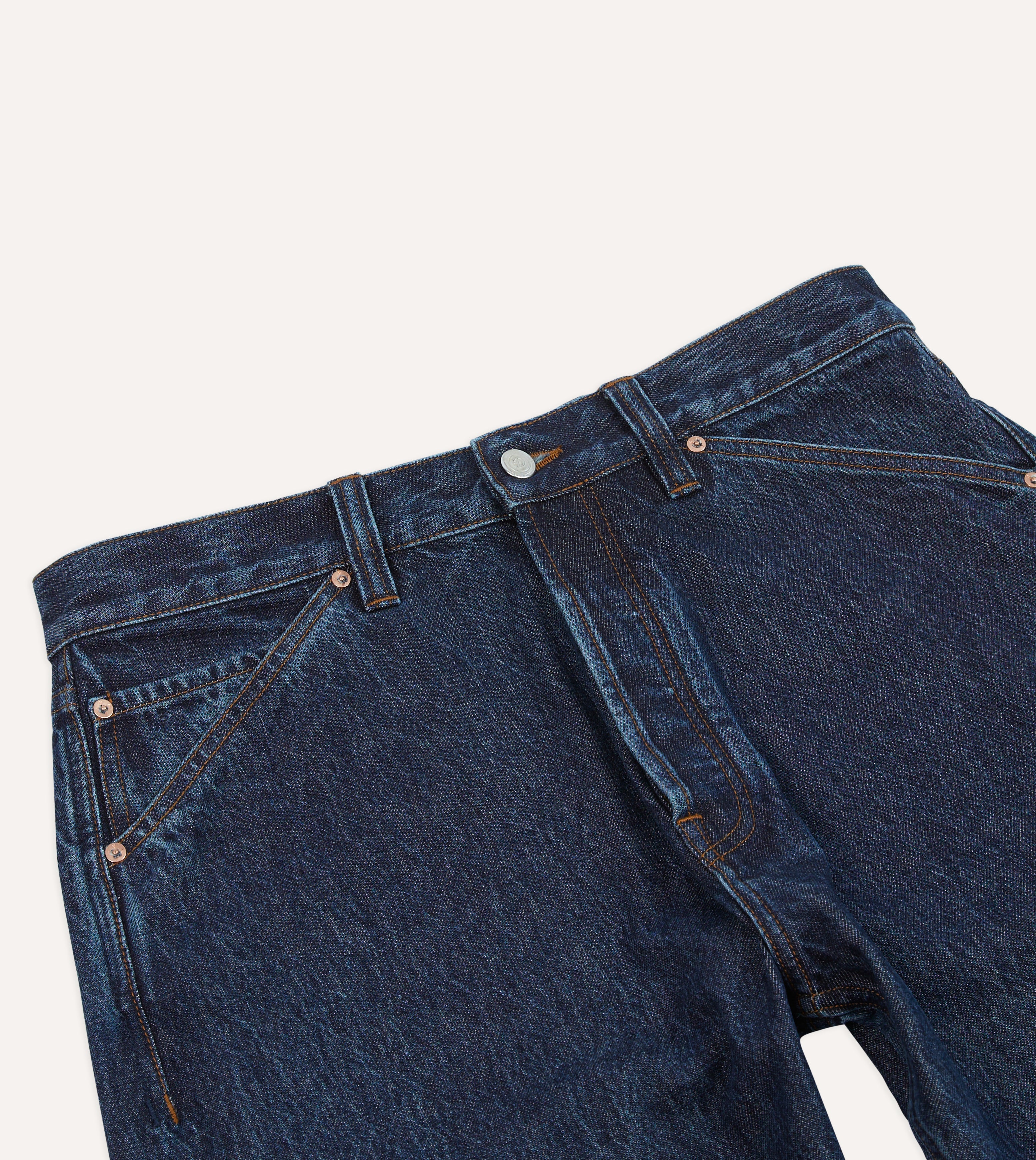 Stone Wash 13.2oz Seamless Denim Five Pocket Jeans for Men - Comfortable Stretch Slim Fit Denim Pants for Casual Wear & Everyday Outfits