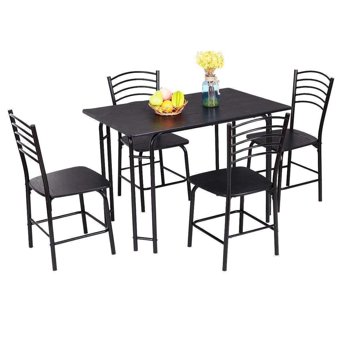 5-Piece Dining Table Set for 4 - Modern Rectangular Wooden Top & Metal Legs Breakfast Nook Furniture - Perfect for Small Spaces, Apartments & Family Meals