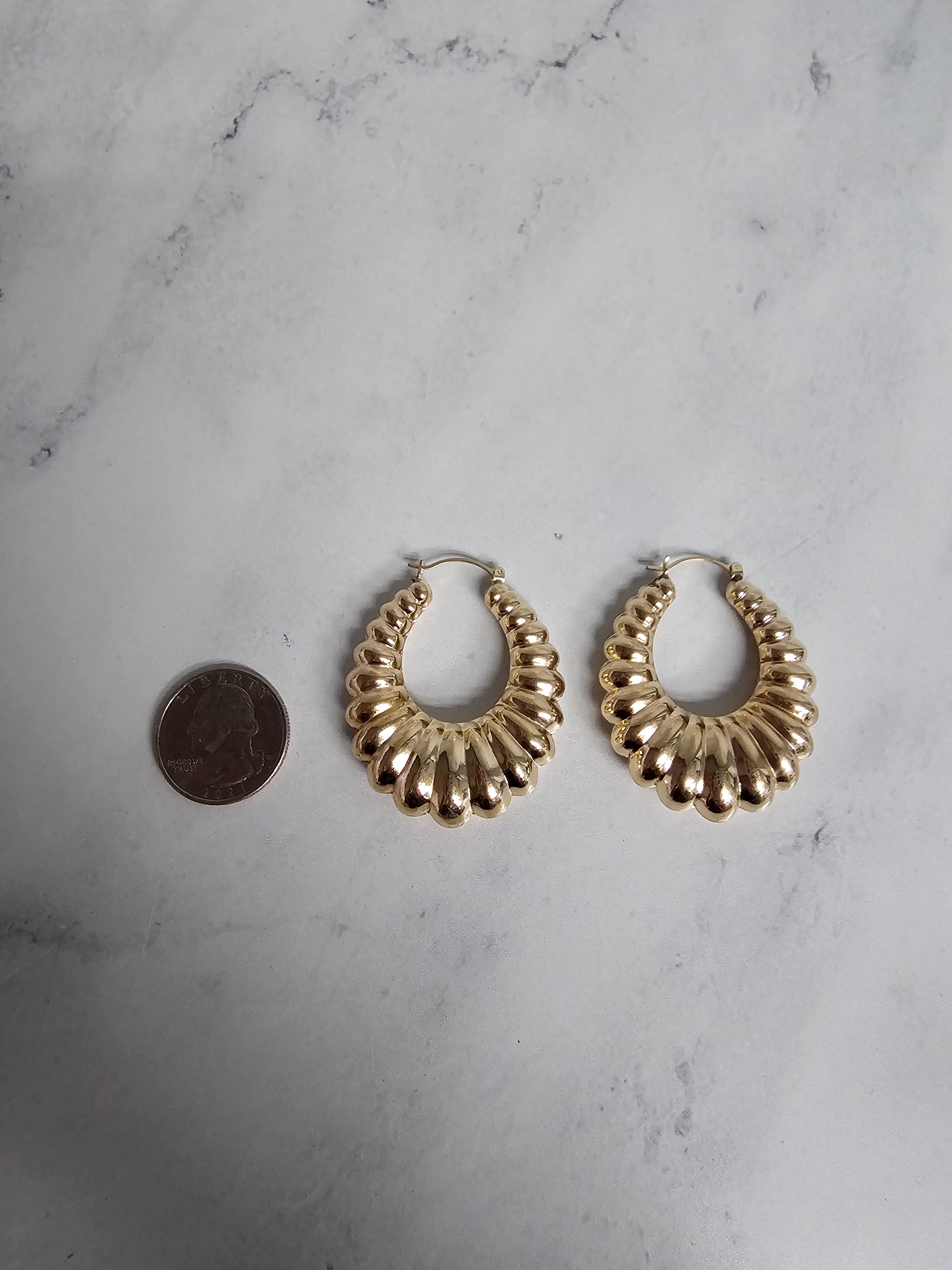 44MM Vintage Polished Puffy Shrimp Hoop Earrings 14k Yellow Gold - Elegant Statement Jewelry for Women, Perfect for Parties, Weddings & Special Occasions