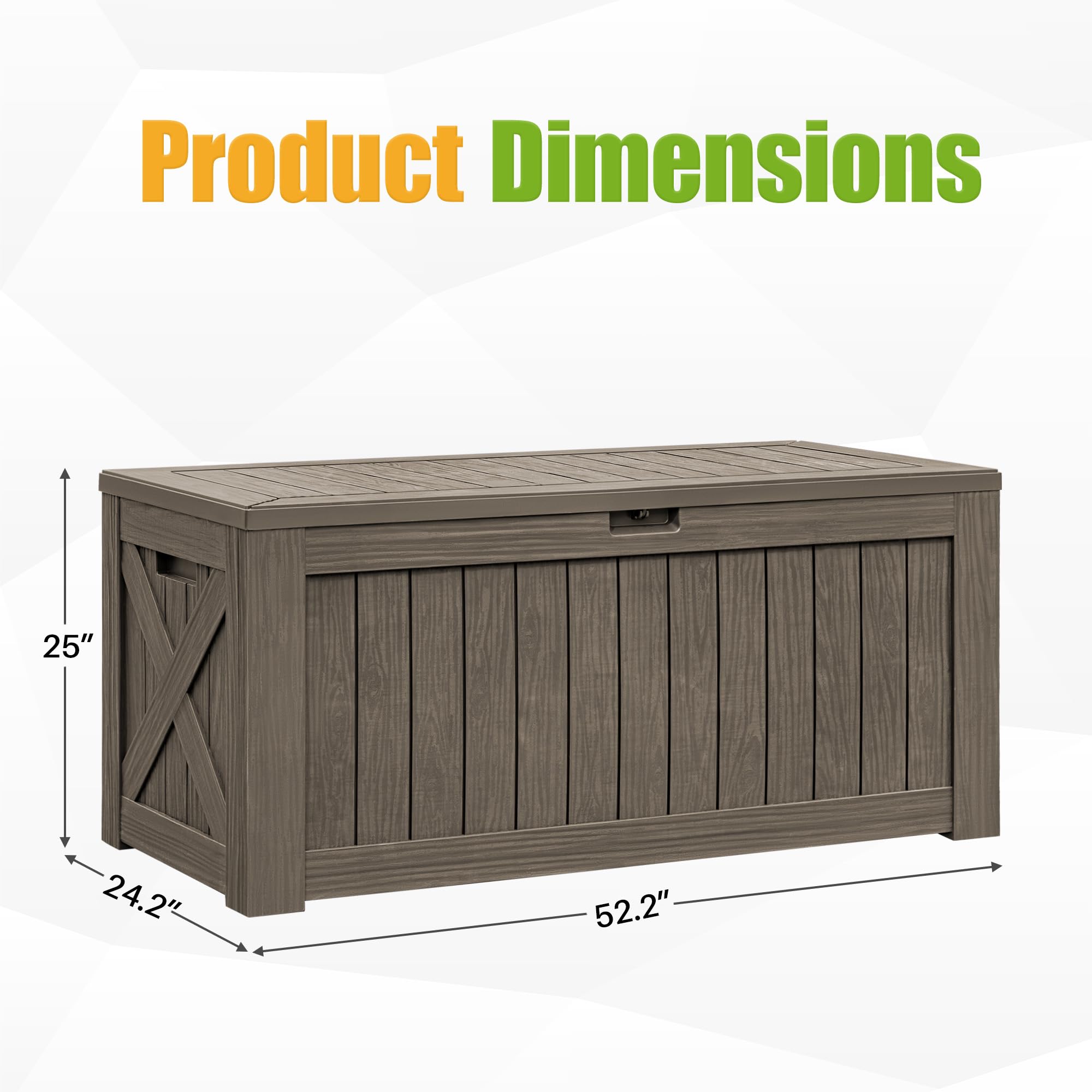 Flamaker 120 Gallon Waterproof Resin Deck Storage Box - Large Outdoor Indoor Deck Box with Wood Grain Finish for Patio Furniture, Garden Tools & Pool Accessories (Brown) | Perfect for Backyard, Deck, Poolside & Garage Organization