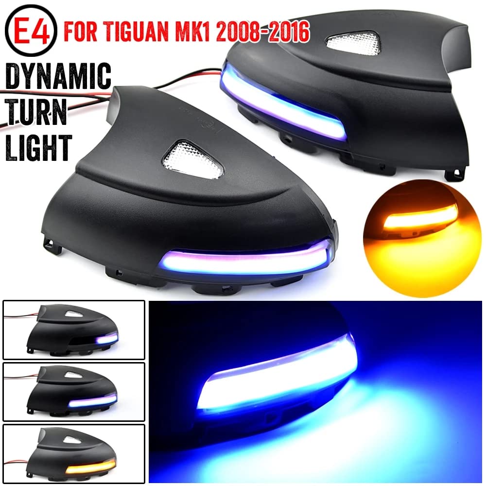 VW Sharan 2012-2015 & Tiguan 2008-2016 LED Side Mirror Turn Signal Light - Dynamic Blue-Yellow Indicator Repeater Lamp for Enhanced Safety & Style | Perfect for Night Driving & Custom Car Upgrades