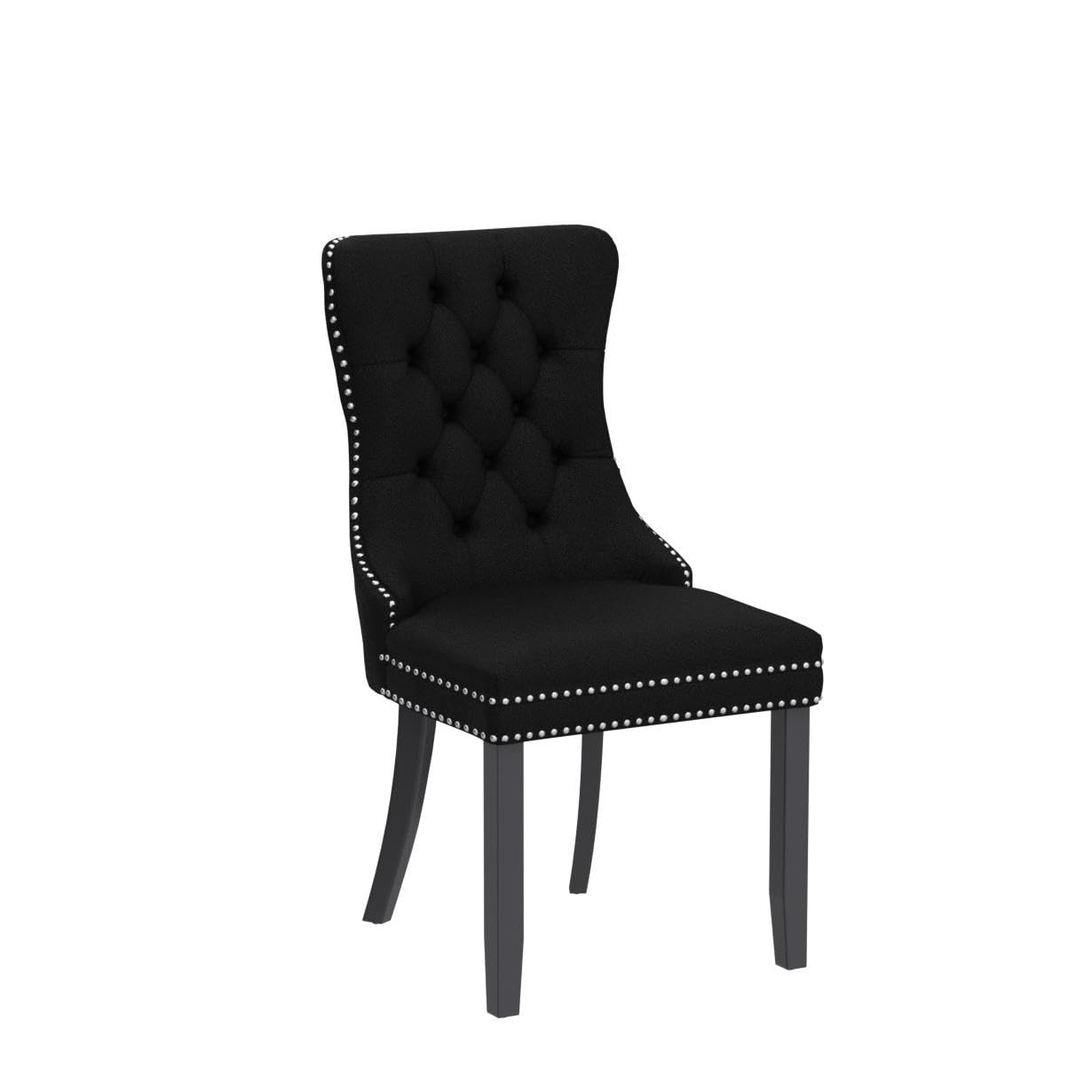 Kiztir Velvet Dining Chairs Set of 4 - Upholstered Luxury Tufted Chairs with Ring Pull Trim & Button Back - Elegant Black Dining Room Chairs for Kitchen, Living Room & Bedroom - Perfect for Home Decor, Dinner Parties & Cozy Gatherings
