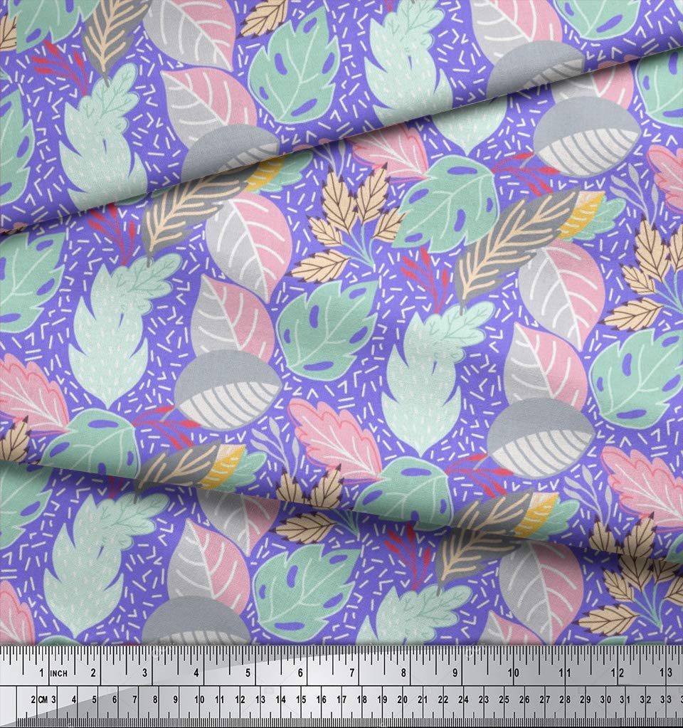 Soimoi Moss Georgette Purple Fabric by The Yard - 42 Inch Wide Oak & Beech Leaves Printed Fabric for Dresses, Curtains & Home Decor - Lightweight Flowy Material for DIY Sewing Projects