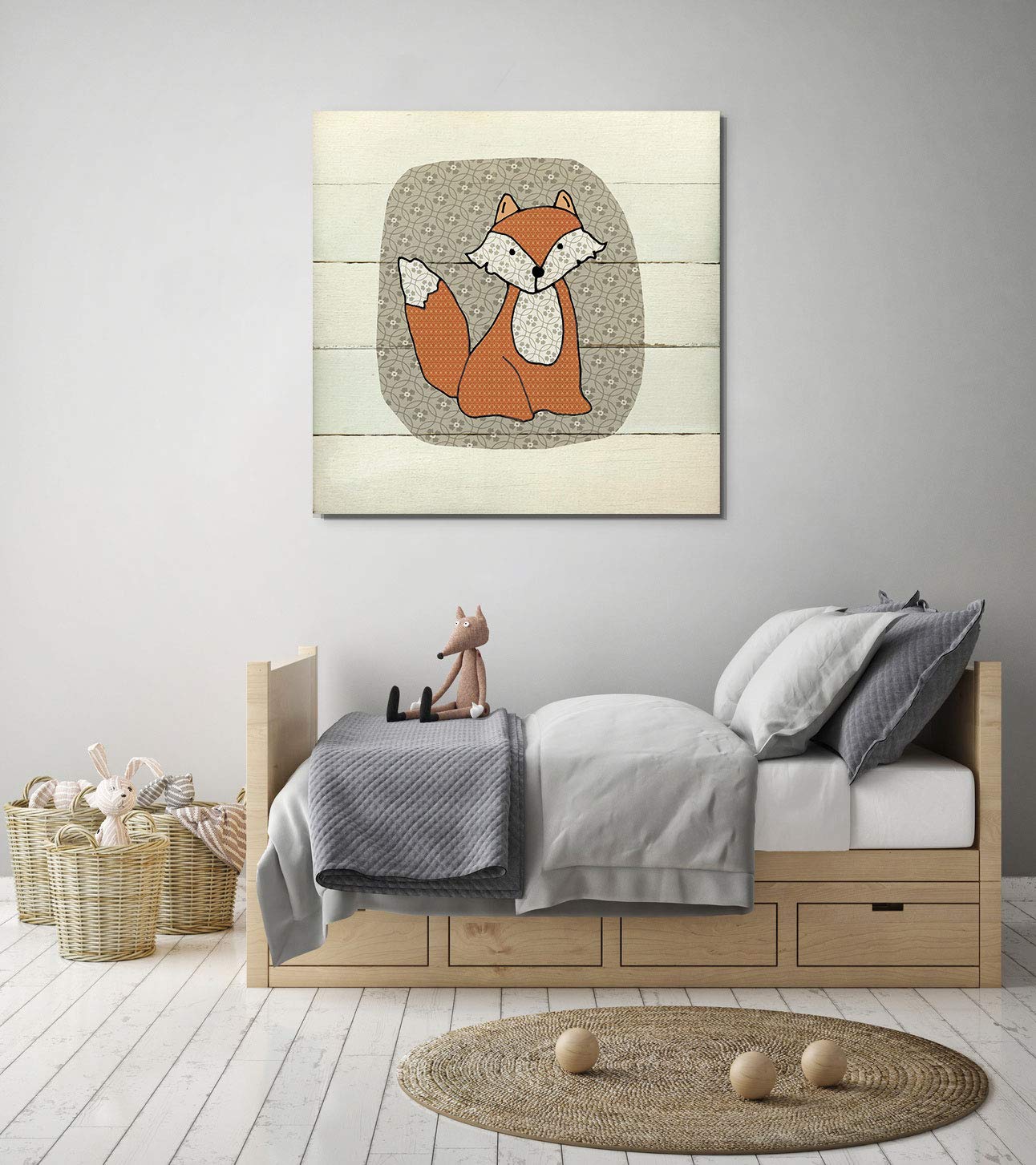 Woodland Fox Wall Art Decor - 32x32 Inch Nursery, Kids Room & Playroom Animal Themed Painting - Perfect for Baby Shower Gifts & Children's Bedroom Decoration