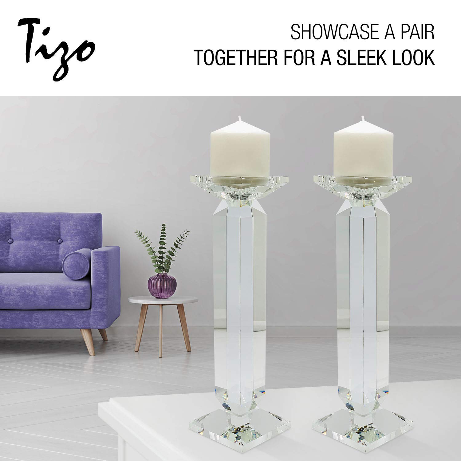 Elegant Clear Crystal Glass Candle Holder for Pillar or Taper Candles - 4 x 4 x 13.5 inch Medium Size - Perfect for Wedding Centerpieces, Dining Table Decor, and Romantic Home Ambiance
