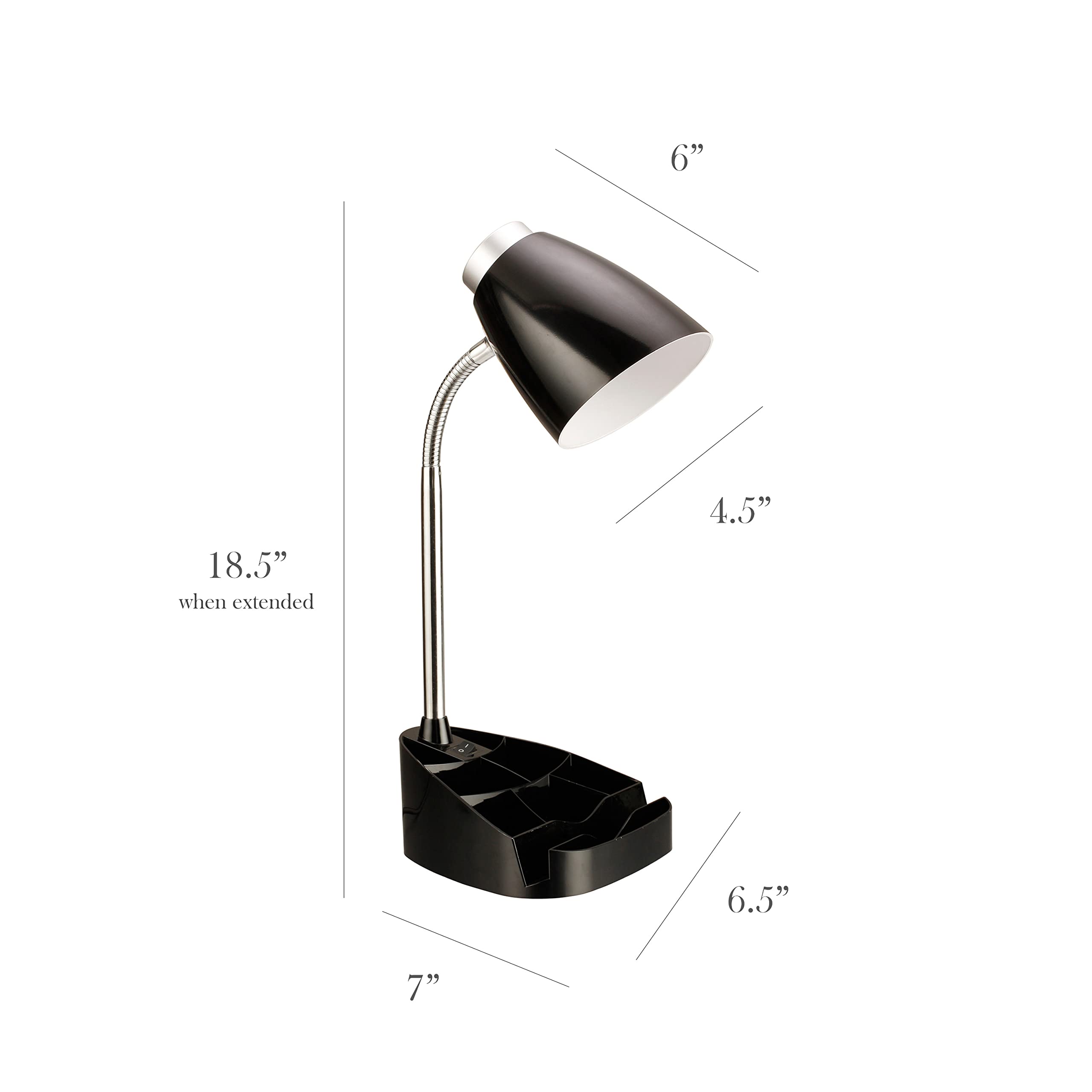 Simple Designs LD1002-BLK Gooseneck Desk Organizer Lamp with Adjustable Tablet Stand & Book Holder - Black (6 Pack) - Perfect for Home Office, Study & Reading Nook