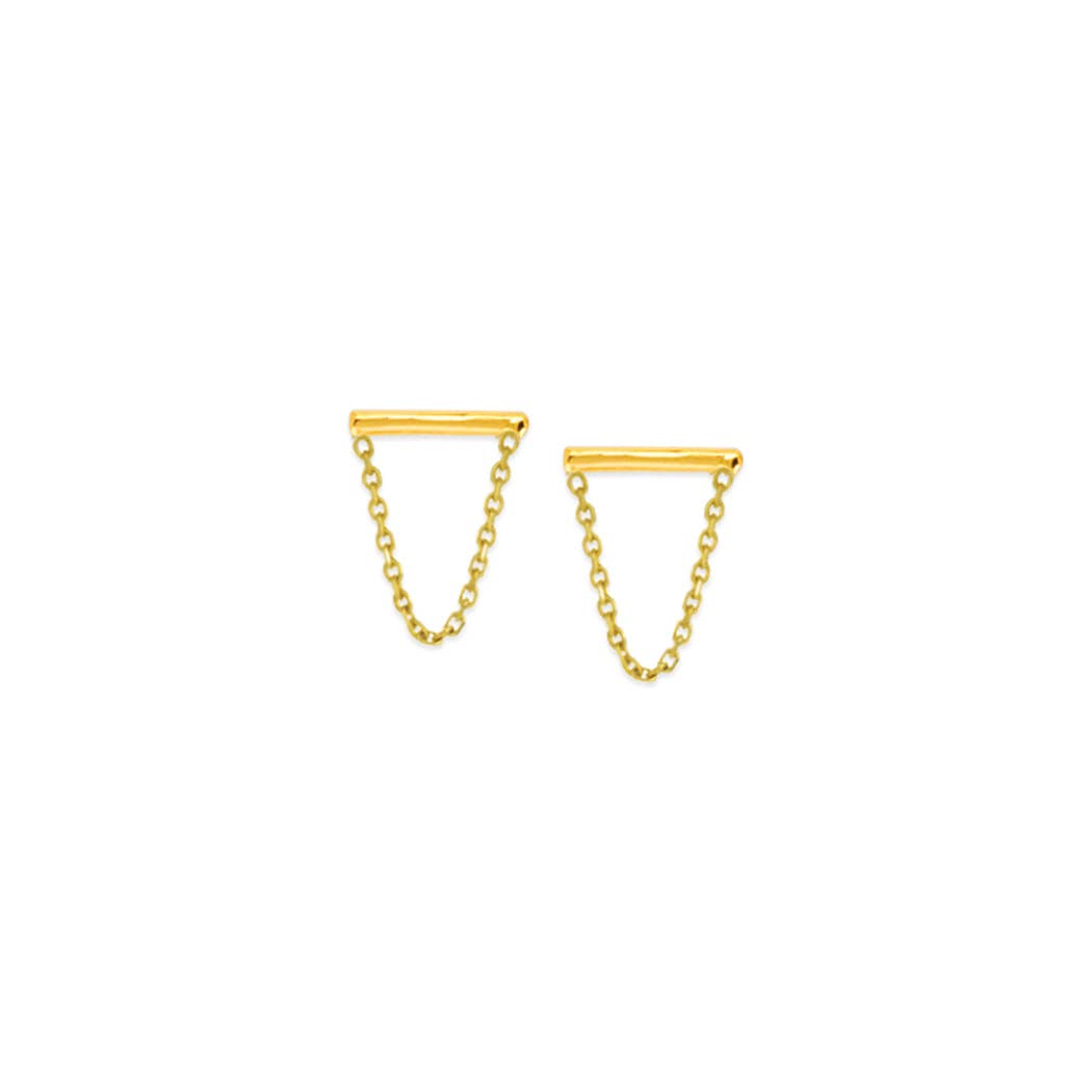 14K Yellow Gold Small Bar and Drape Chain Earrings for Women - Elegant Dainty Jewelry Gift for Her - Perfect for Weddings, Parties & Everyday Wear