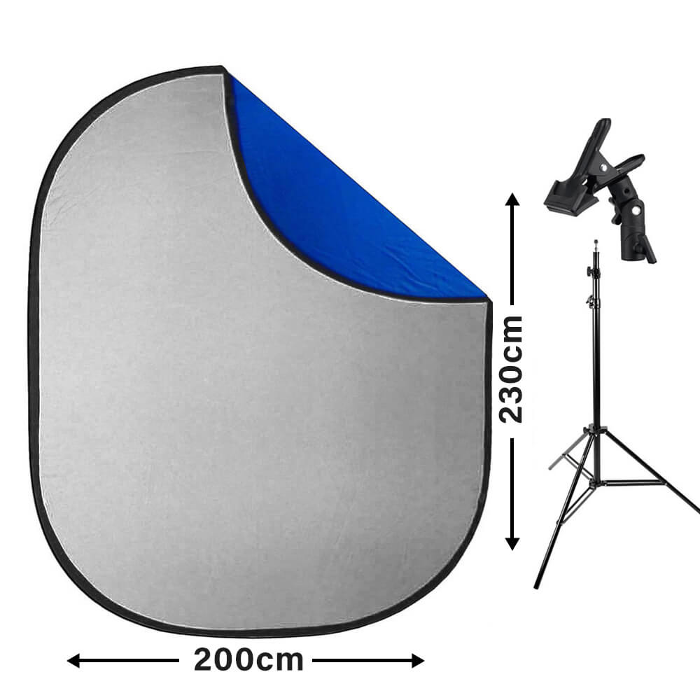 2x2.3m Blue/Grey Collapsible Photography Backdrop with Stand & Clamp Kit - Perfect for Portrait, Product, and YouTube Video Shooting