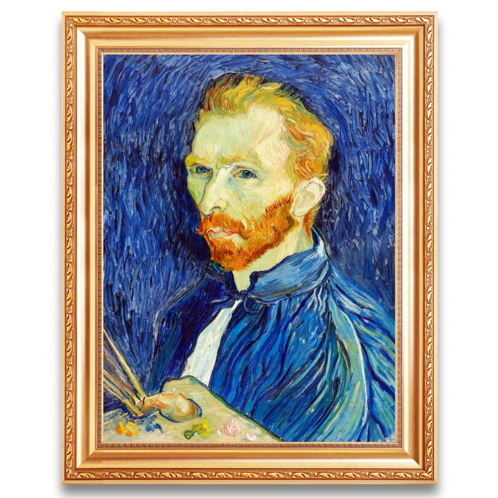 Vincent Van Gogh Self-Portrait Impressionist Canvas Wall Art - Famous Oil Painting Reproduction for Living Room, Bedroom & Office Decor - Blue Artwork for Home & Office Spaces
