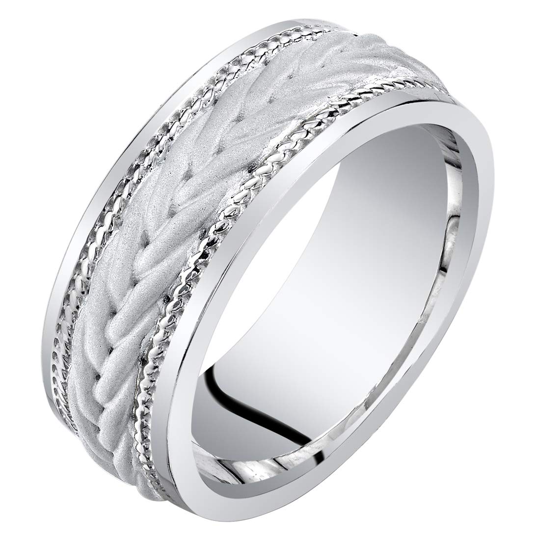 PEORA Men's Sterling Silver Roped Pattern Wedding Band Ring - 8mm Comfort Fit Size 8-14 - Perfect for Engagement, Anniversary & Everyday Wear