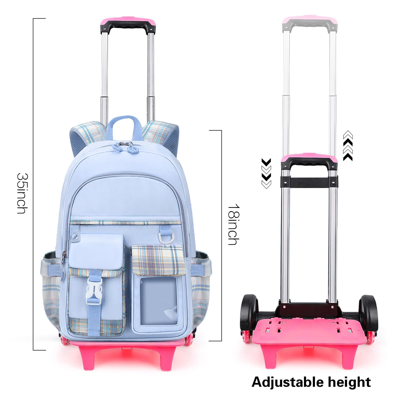 Cute Rolling Backpack for Girls - Wheeled School Backpack with Handle for Kids & Teens | Perfect for Travel, School, and Daily Use