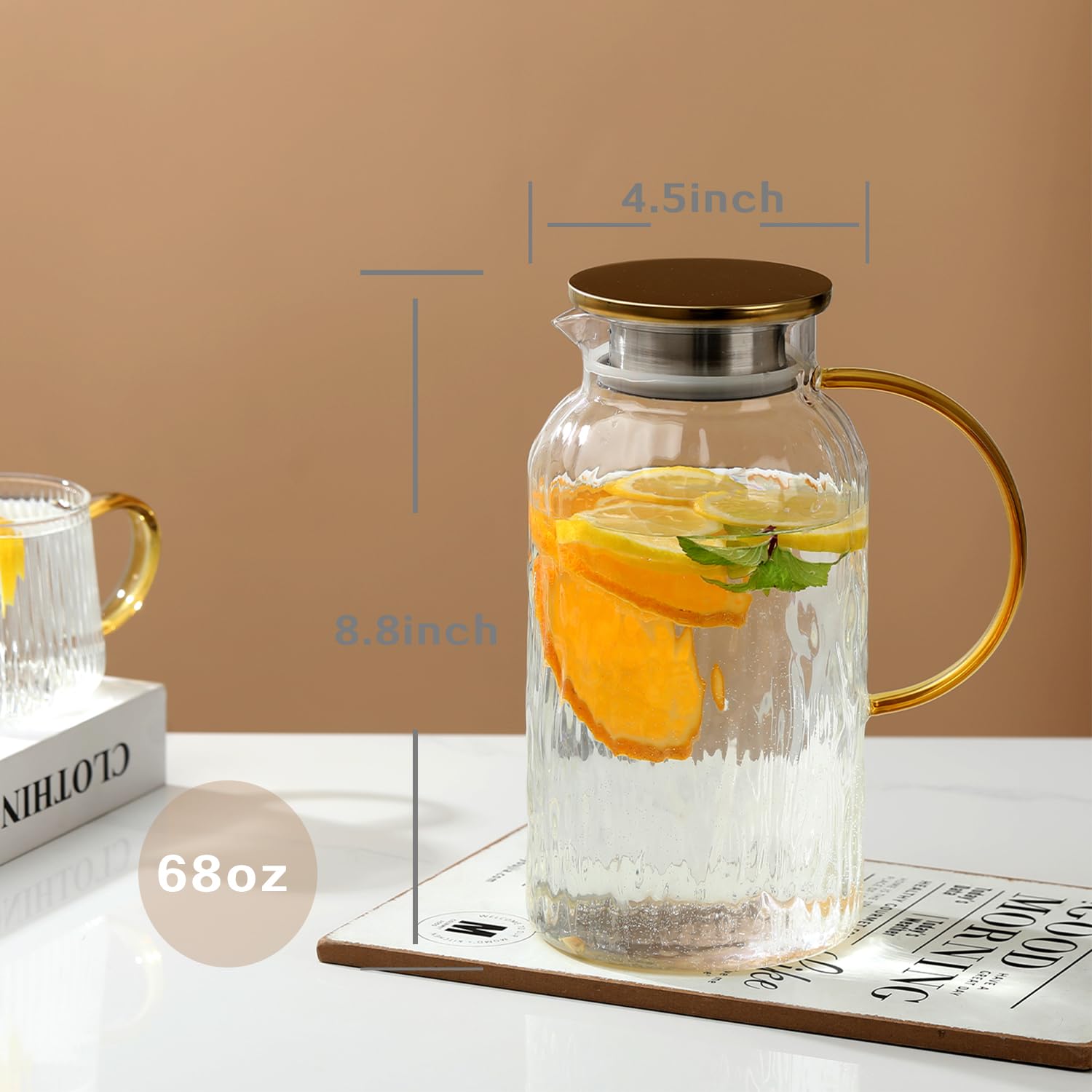 68 oz (2 Liter) Large Glass Pitcher with Lid - Heat Resistant Water Pitcher with Handle for Juice, Milk, Cold & Hot Drinks - Perfect for Kitchen, Dining, Parties & Mother's Day Gifts