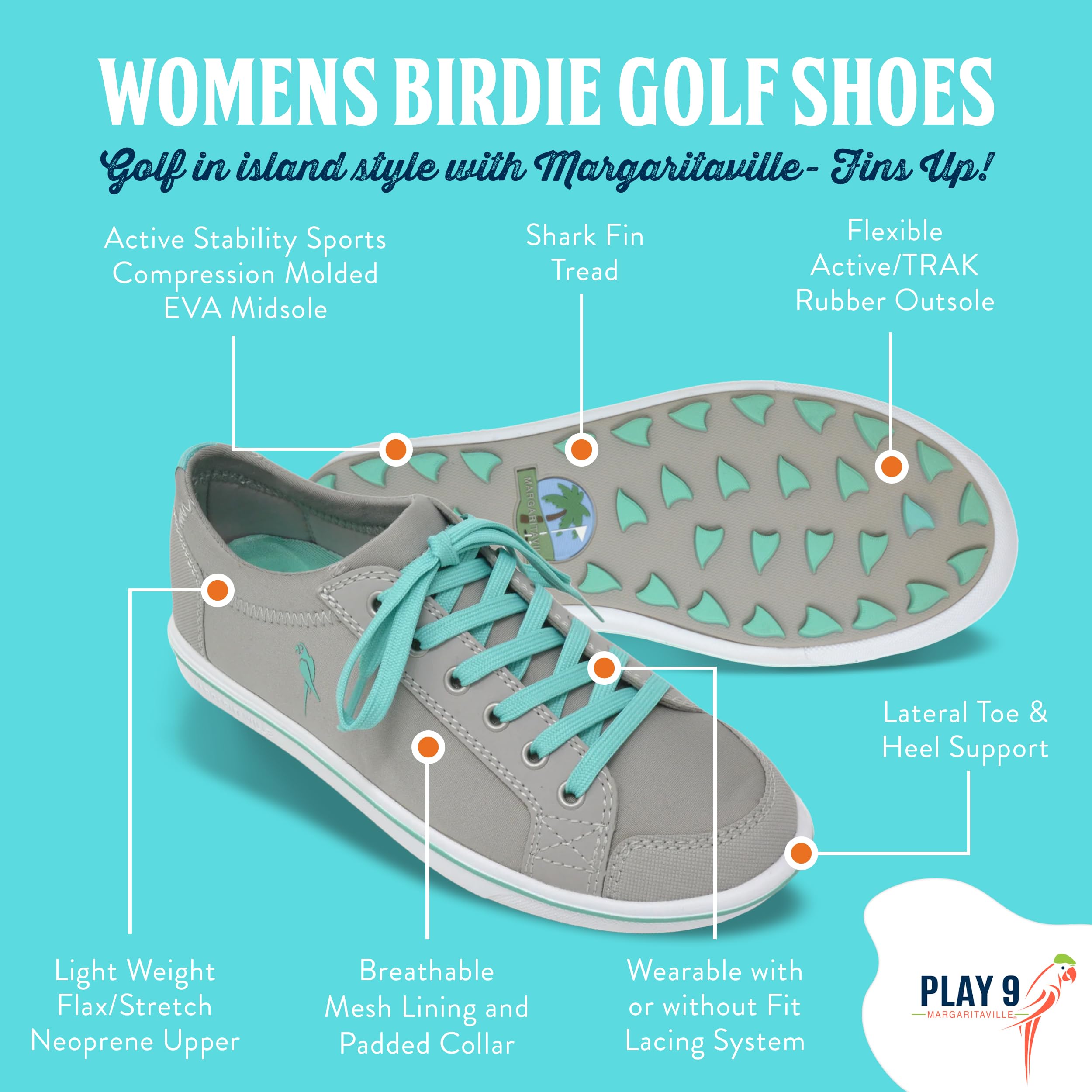 Margaritaville The Birdie Women's Spikeless Golf Shoes - Comfortable Ladies Golf Footwear with Rubber Toe Guard & Stability Heel Frame - Lace-Up Athletic Shoes for Walking Course & Casual Wear