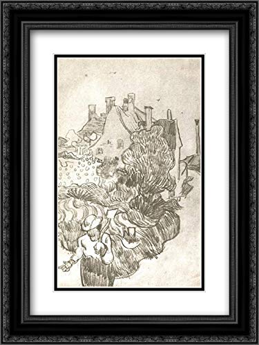 Vincent van Gogh 'A House at Auvers' 18x24 Inch Framed Art Print - Black Ornate Frame with Double Matting | Museum Quality Wall Decor for Living Room, Bedroom & Office