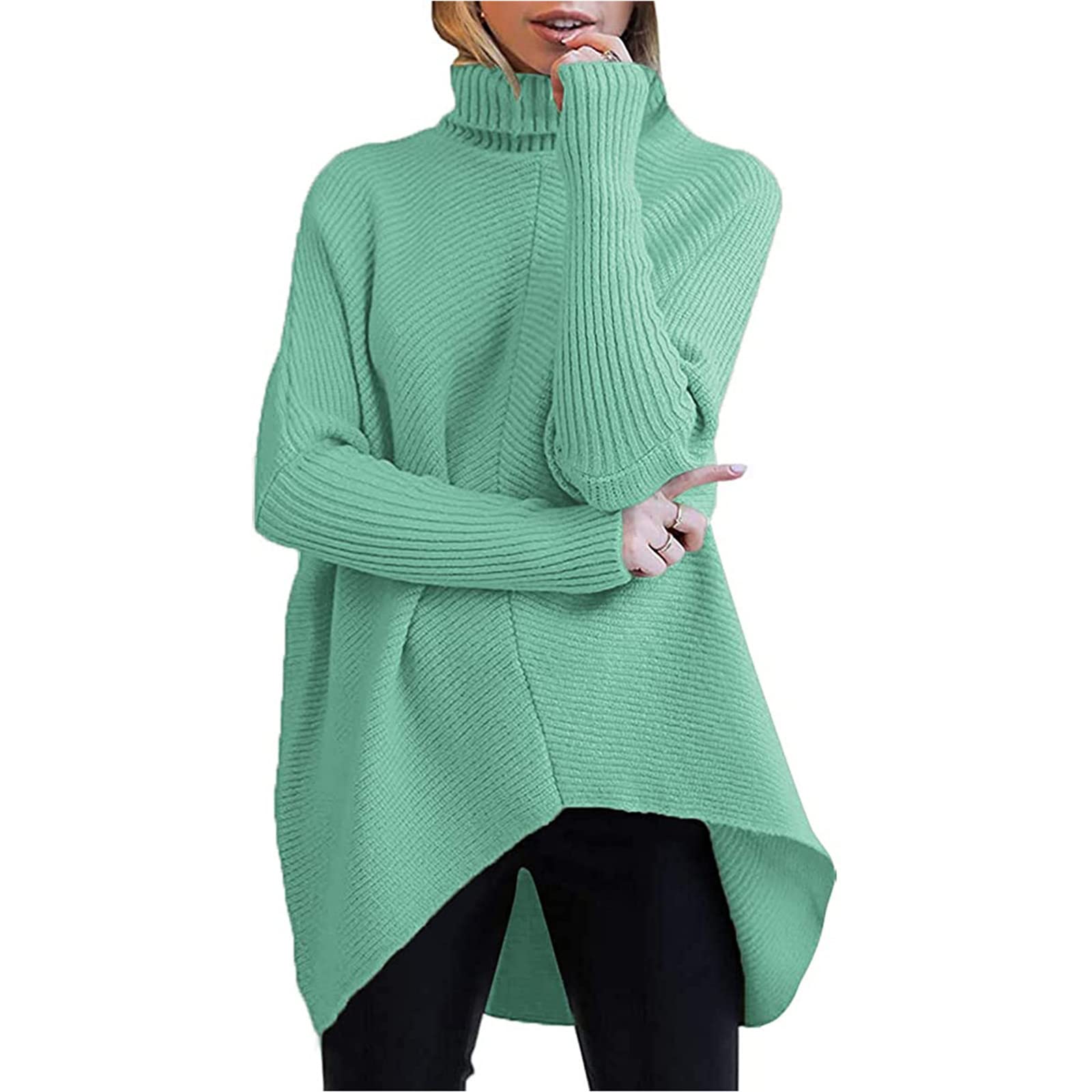 Women's Turtleneck Sweater - Long Batwing Sleeve Asymmetric Hem Knit Pullover Top for Casual Wear | Cozy Fall & Winter Fashion | Perfect for Office, Date Night & Weekend Outings