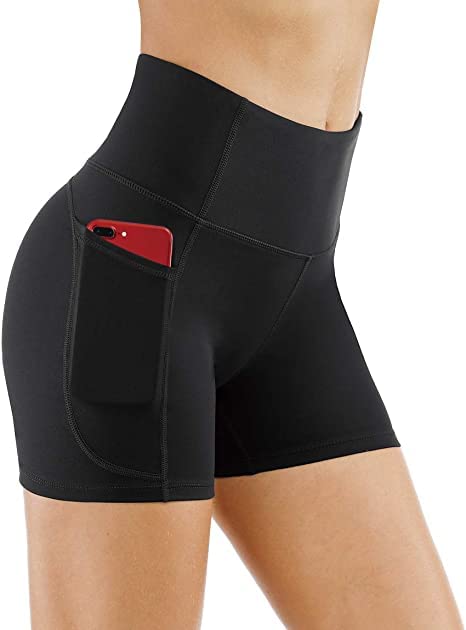 THE GYM PEOPLE High Waist Yoga Shorts for Women - Tummy Control Workout Shorts with Deep Pockets | Fitness, Running & Athletic Wear for Yoga, Gym & Active Lifestyle