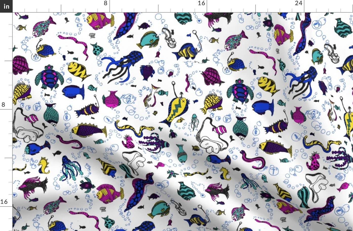 Fishing Fish Sports Playful Bubbles Water Swimming Stripes Dots Printed Fleece Fabric - Fat Quarter for Sewing Blankets, Loungewear & No-Sew DIY Projects - Perfect for Baby Blankets, Quilting & Home Decor
